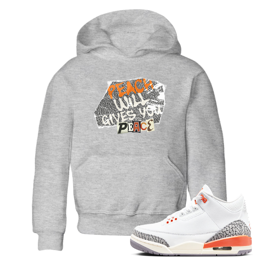 3s Georgia Peach shirt to match jordans Peach Will Gives You Peace sneaker tees Air Jordan 3 Georgia Peach Drip Gear Zone baby toddler Heather Grey 1 cotton Shirt