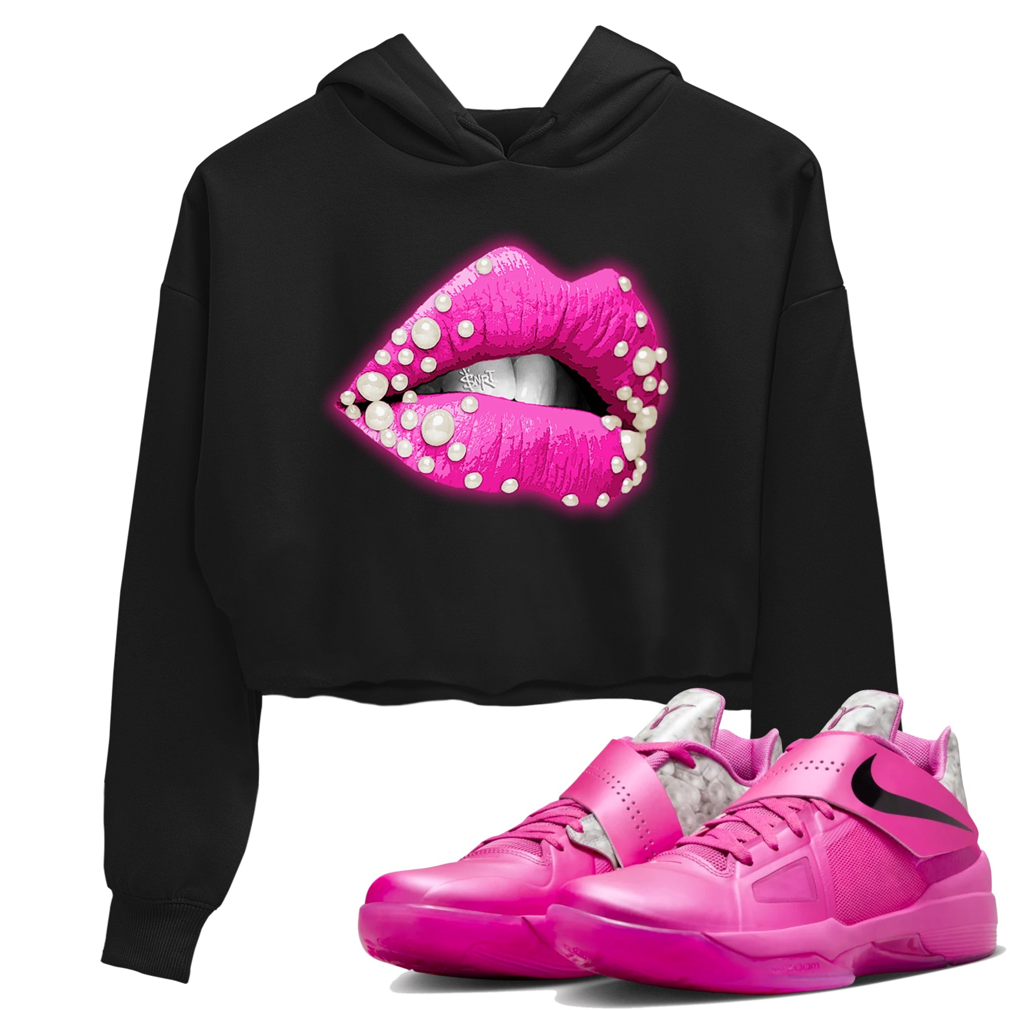 Nike KD 4 Retro Aunt Pearl shirts to match jordans Pearl Lips sneaker match tees Nike KD 4 Aunt Pearl match shoes to clothes Drip Gear Zone unisex cotton Black 1 crop tee