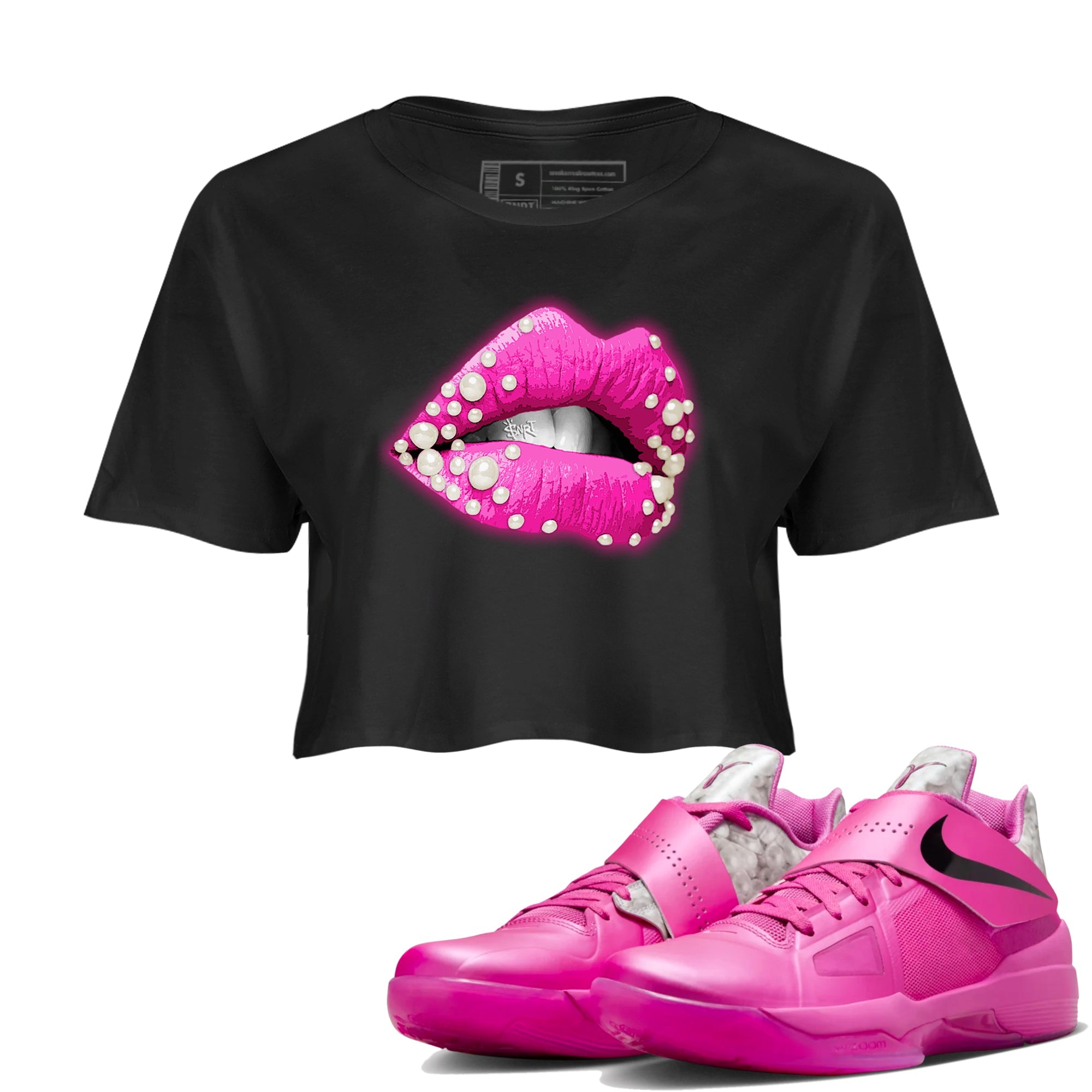Nike KD 4 Retro Aunt Pearl shirts to match jordans Pearl Lips sneaker match tees Nike KD 4 Aunt Pearl match shoes to clothes Drip Gear Zone unisex cotton Black 1 crop tee