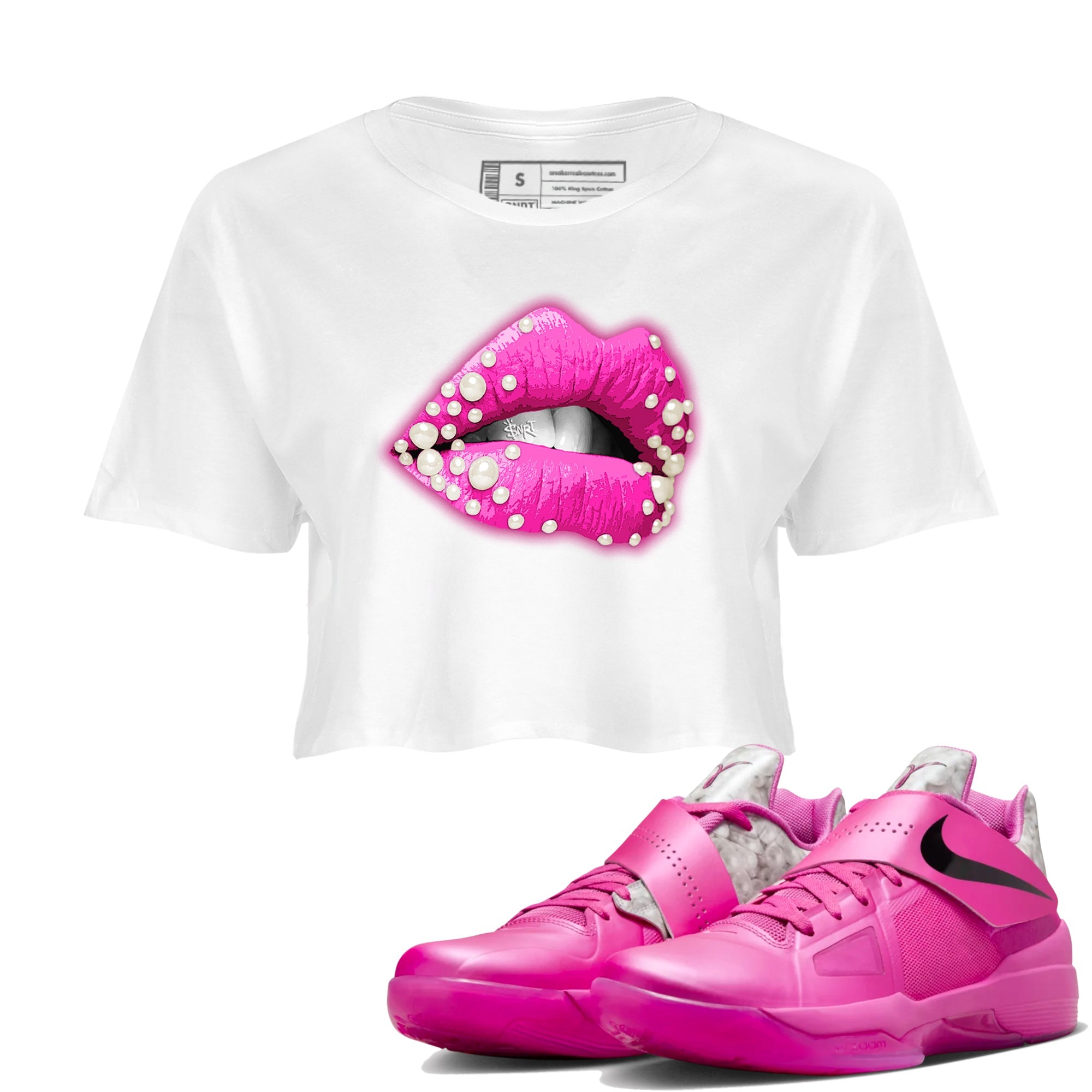 Nike KD 4 Retro Aunt Pearl shirts to match jordans Pearl Lips sneaker match tees Nike KD 4 Aunt Pearl match shoes to clothes Drip Gear Zone unisex cotton White 1 crop tee