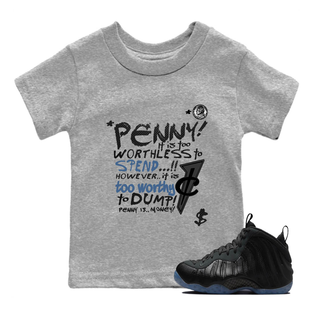 Sneaker Threads  Sneaker Tees To Match Air Foamposite One Carbon Fiber  Penny Is Youth Graphic Tee Heather Grey 1. Perfect for Jordan releases 2025 colorways.