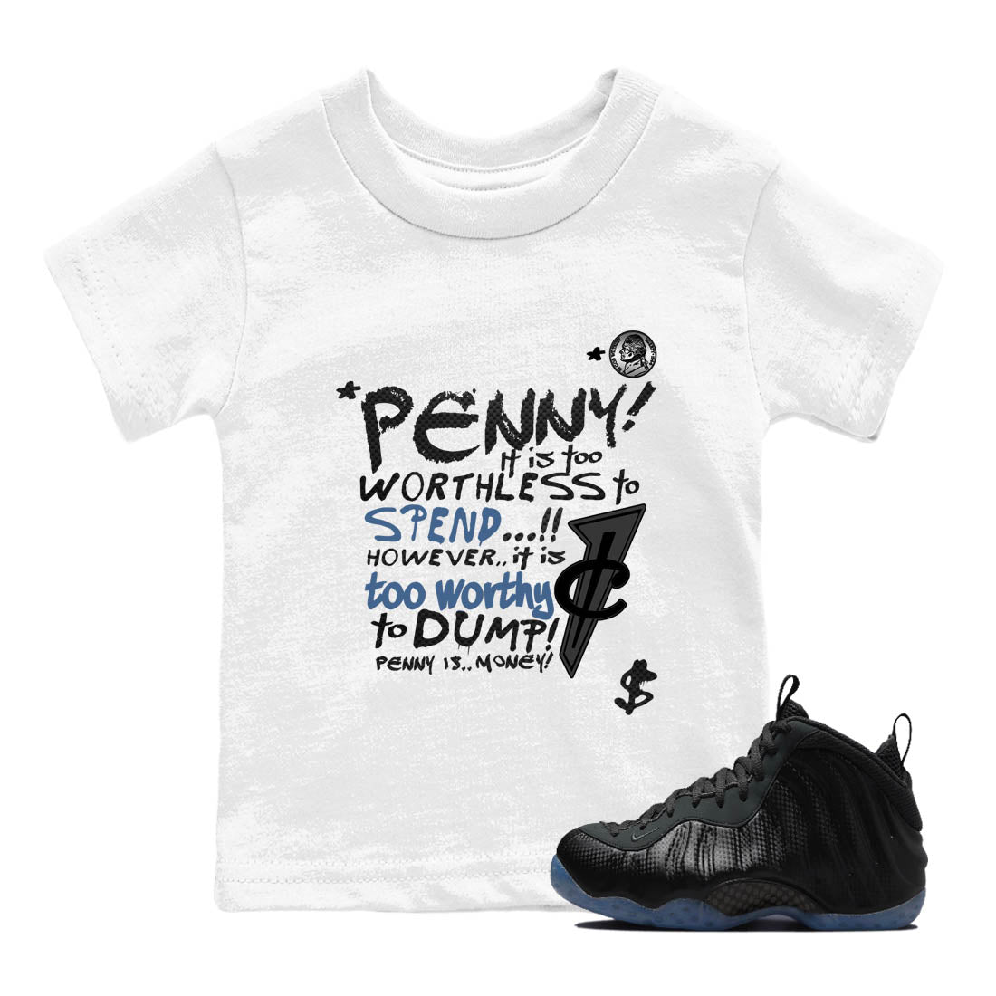 Sneaker Threads  Sneaker Tees To Match Air Foamposite One Carbon Fiber  Penny Is Youth Graphic Tee White 1. Perfect for Jordan releases 2025 colorways.