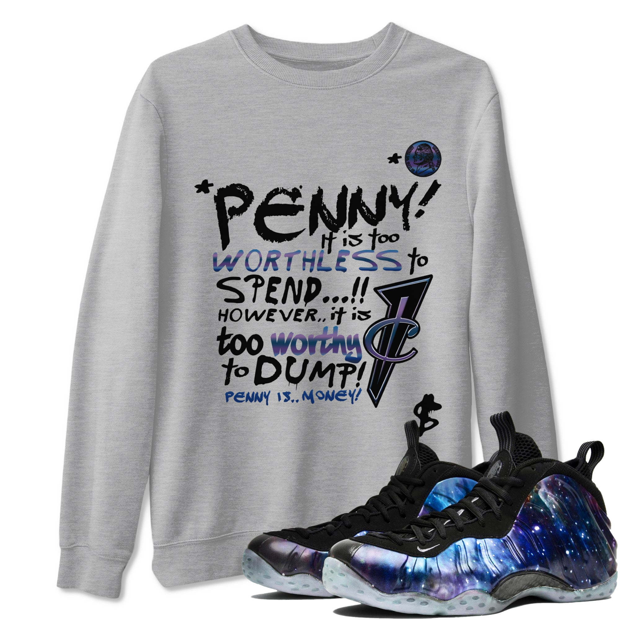 Foams One Galaxy shirts to match jordans Penny Is sneaker match tees Air Foamposite One Galaxy match shoes to clothes Drip Gear Zone unisex cotton Heather Grey 1 shirts