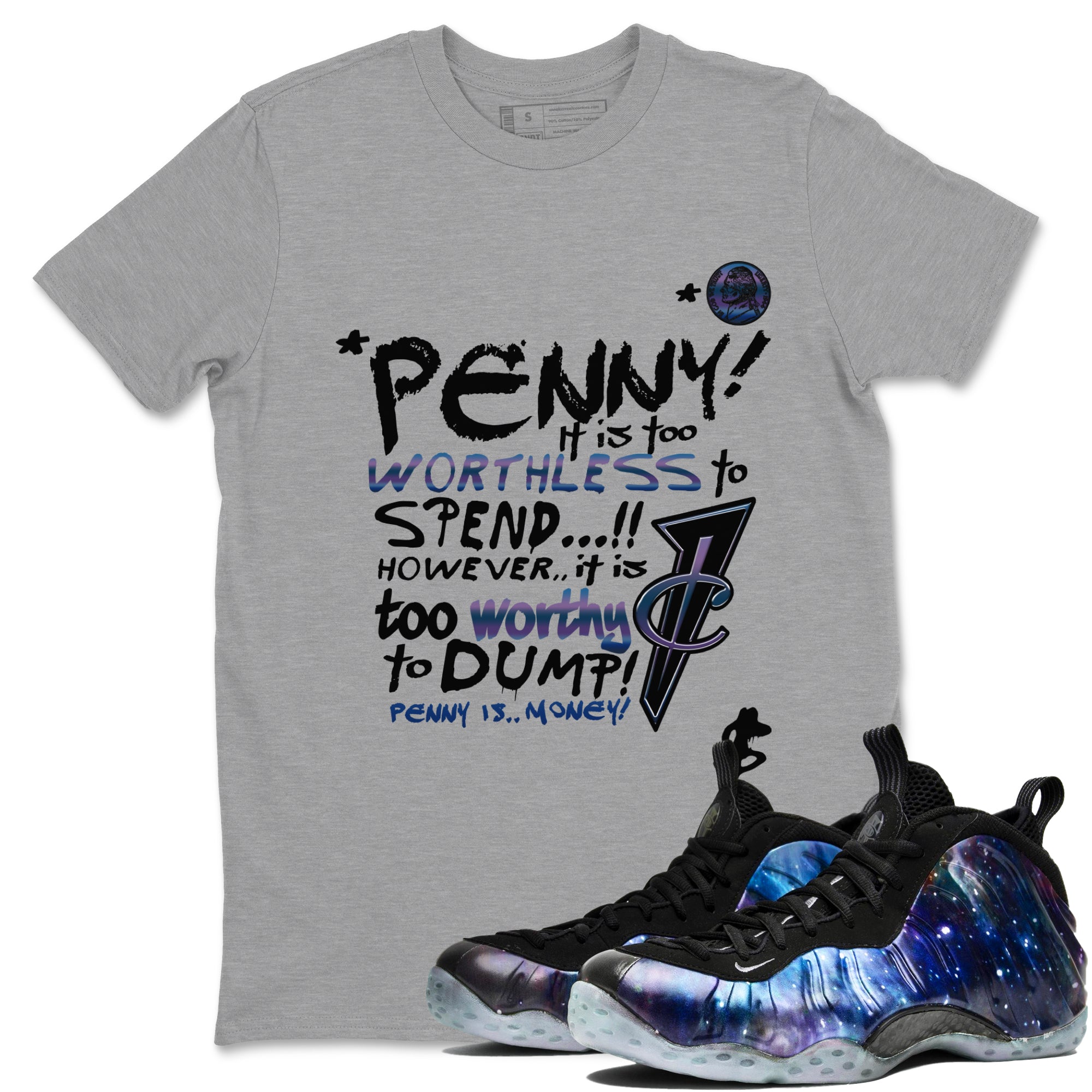 Foams One Galaxy shirts to match jordans Penny Is sneaker match tees Air Foamposite One Galaxy match shoes to clothes Drip Gear Zone unisex cotton Heather Grey 1 shirts