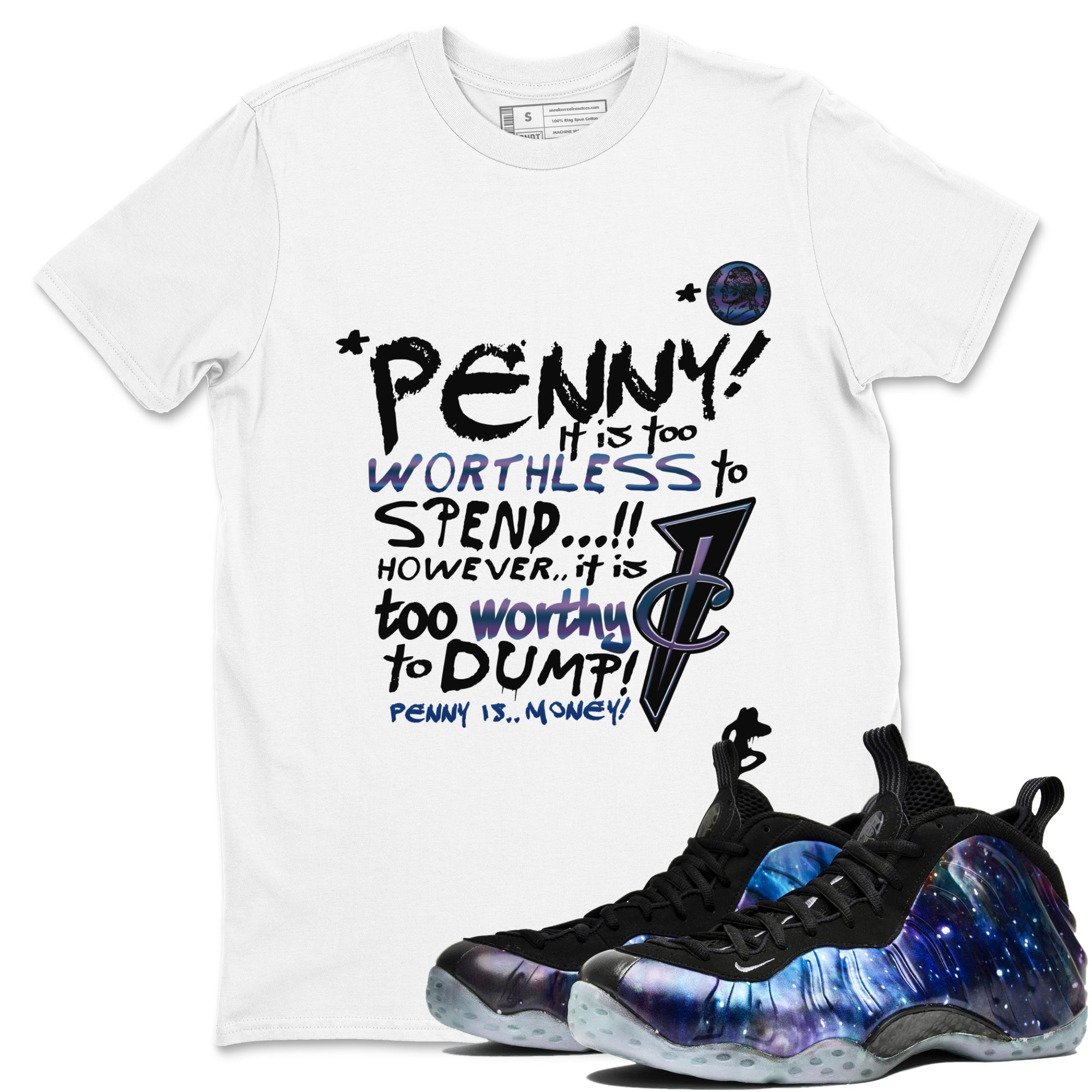 Foams One Galaxy shirts to match jordans Penny Is sneaker match tees Air Foamposite One Galaxy match shoes to clothes Drip Gear Zone unisex cotton White 1 shirts