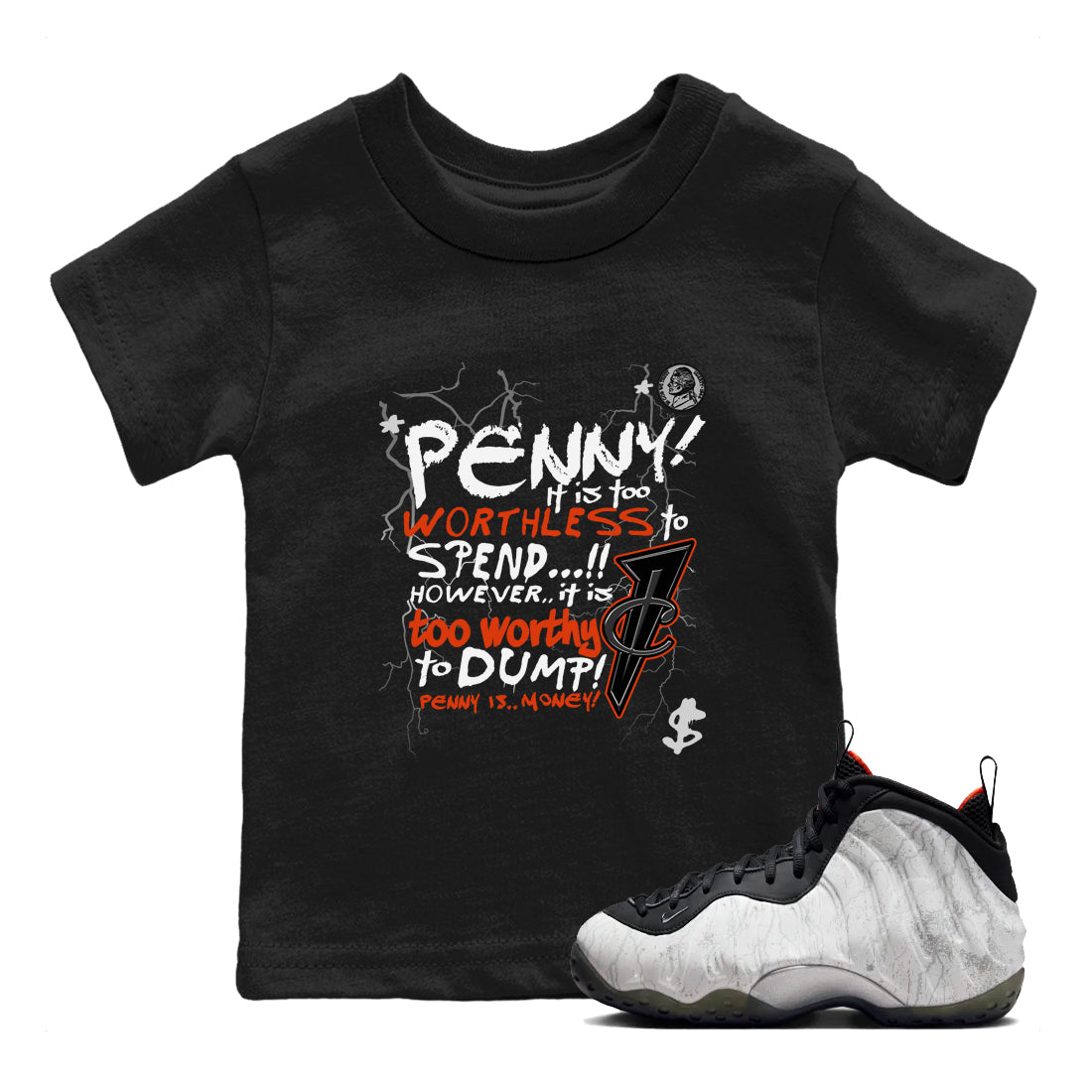 Foams One Jin shirts to match jordans Penny Is sneaker match tees Air Foamposite One Jin match shoes to clothes Drip Gear Zone Youth Baby Black 1 tee