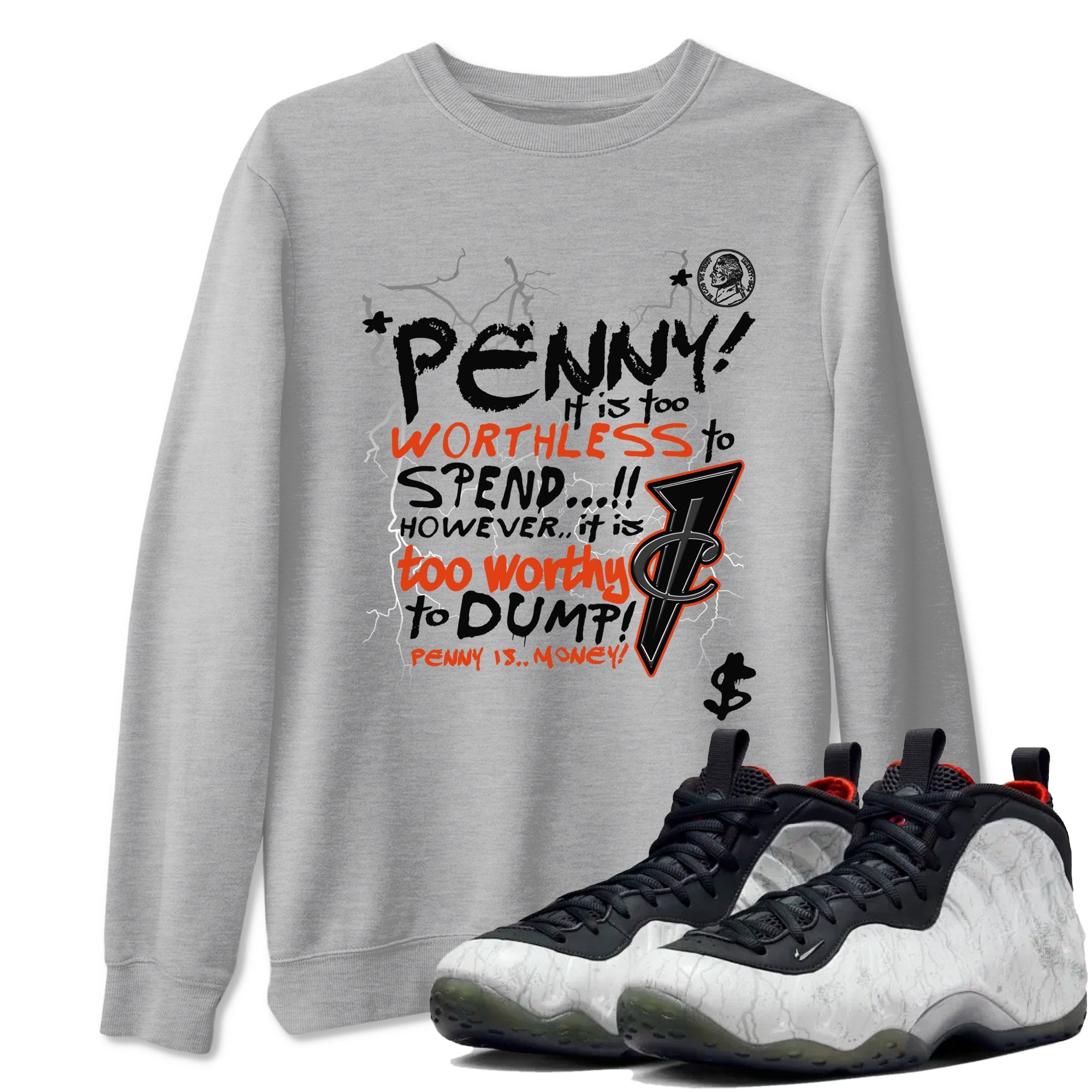 Foams One Jin shirts to match jordans Penny Is sneaker match tees Air Foamposite One Jin match shoes to clothes Drip Gear Zone unisex cotton Heather Grey 1 shirts