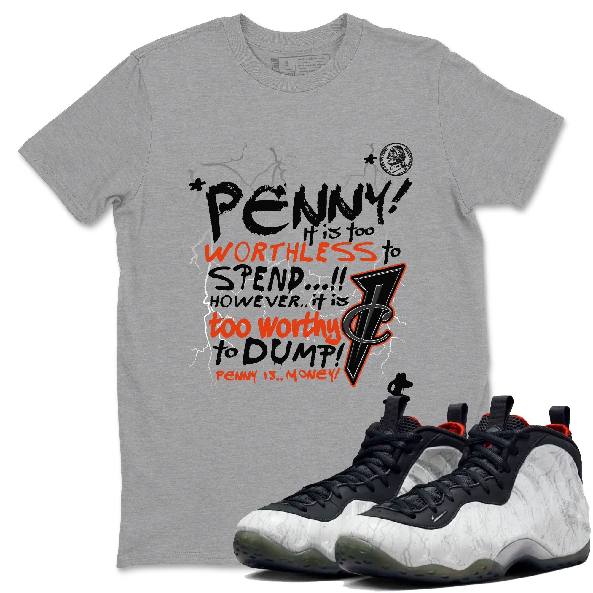 Foams One Jin shirts to match jordans Penny Is sneaker match tees Air Foamposite One Jin match shoes to clothes Drip Gear Zone unisex cotton Heather Grey 1 shirts
