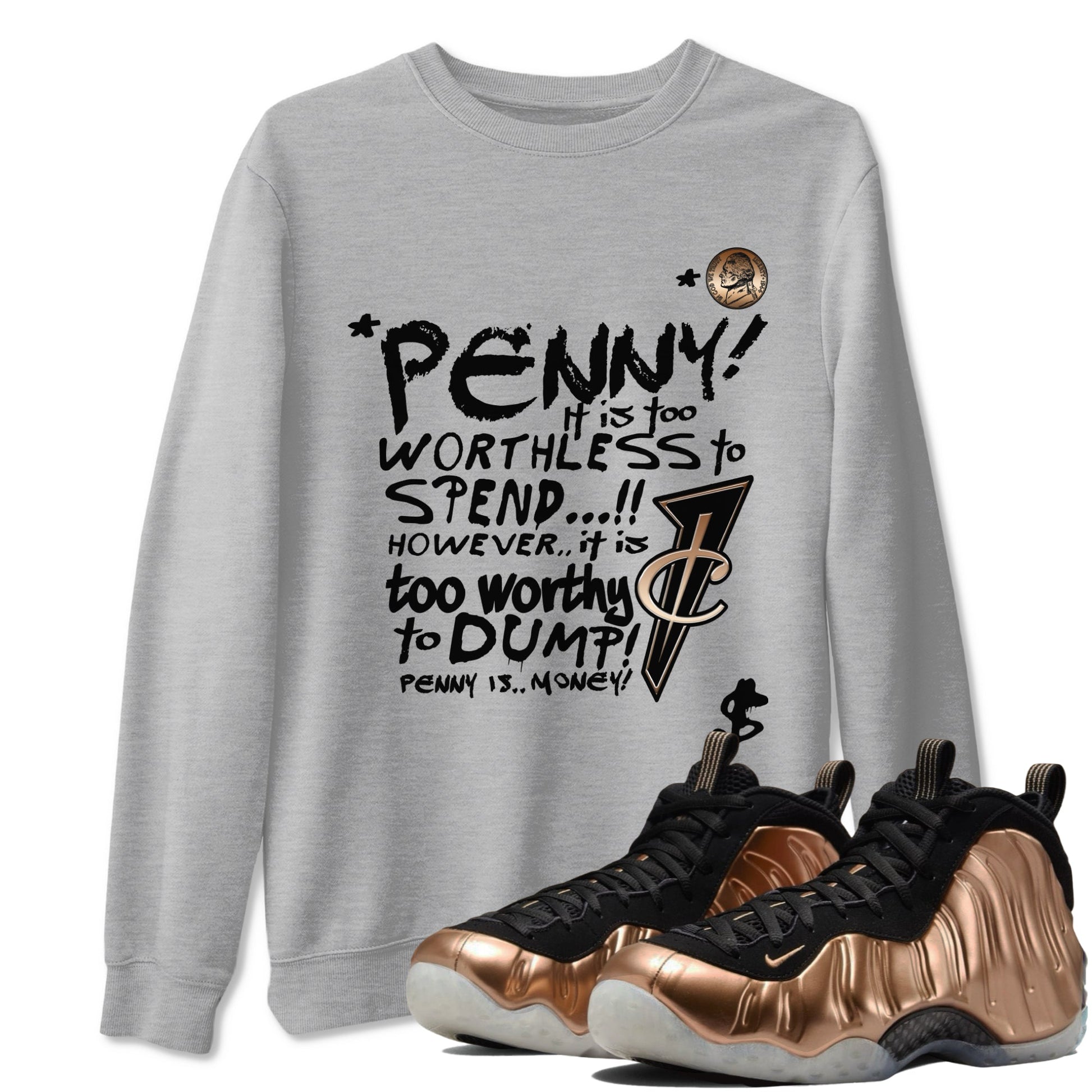 Foams One Metallic Copper shirts to match jordans Penny Is sneaker match tees Air Foamposite One Metallic Copper match shoes to clothes Drip Gear Zone unisex cotton Heather Grey 1 shirts