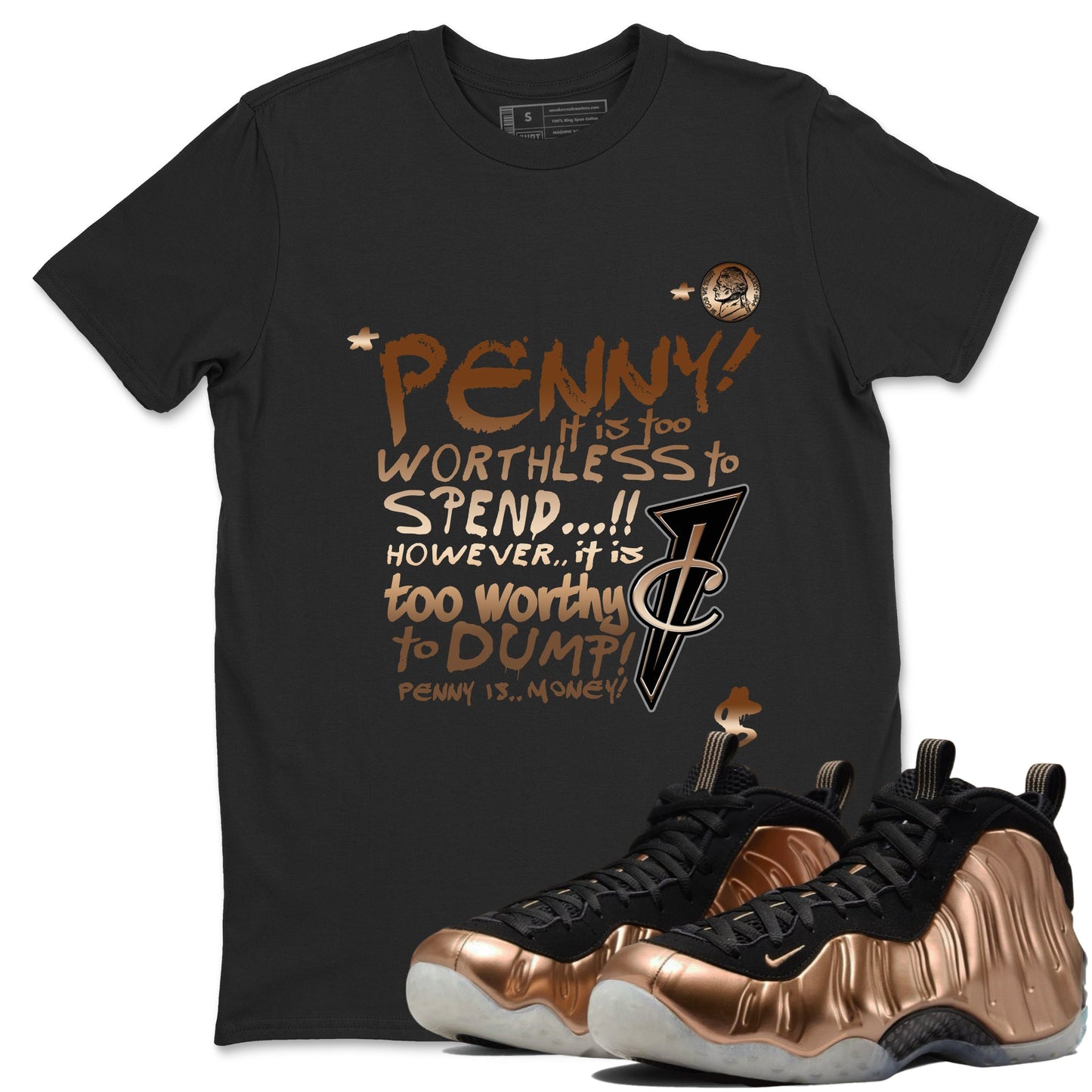 Foams One Metallic Copper shirts to match jordans Penny Is sneaker match tees Air Foamposite One Metallic Copper match shoes to clothes Drip Gear Zone unisex cotton Black 1 shirts