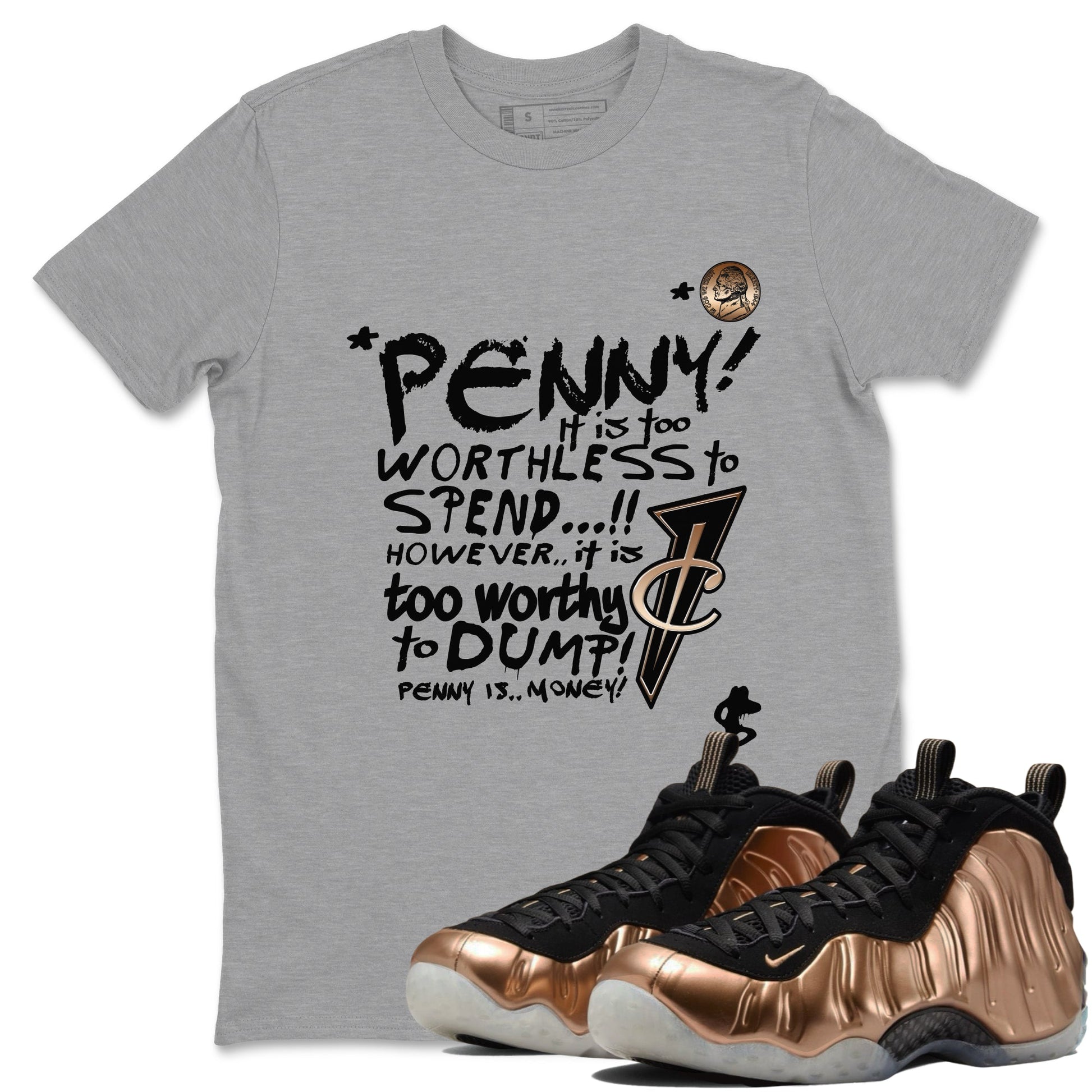 Foams One Metallic Copper shirts to match jordans Penny Is sneaker match tees Air Foamposite One Metallic Copper match shoes to clothes Drip Gear Zone unisex cotton Heather Grey 1 shirts