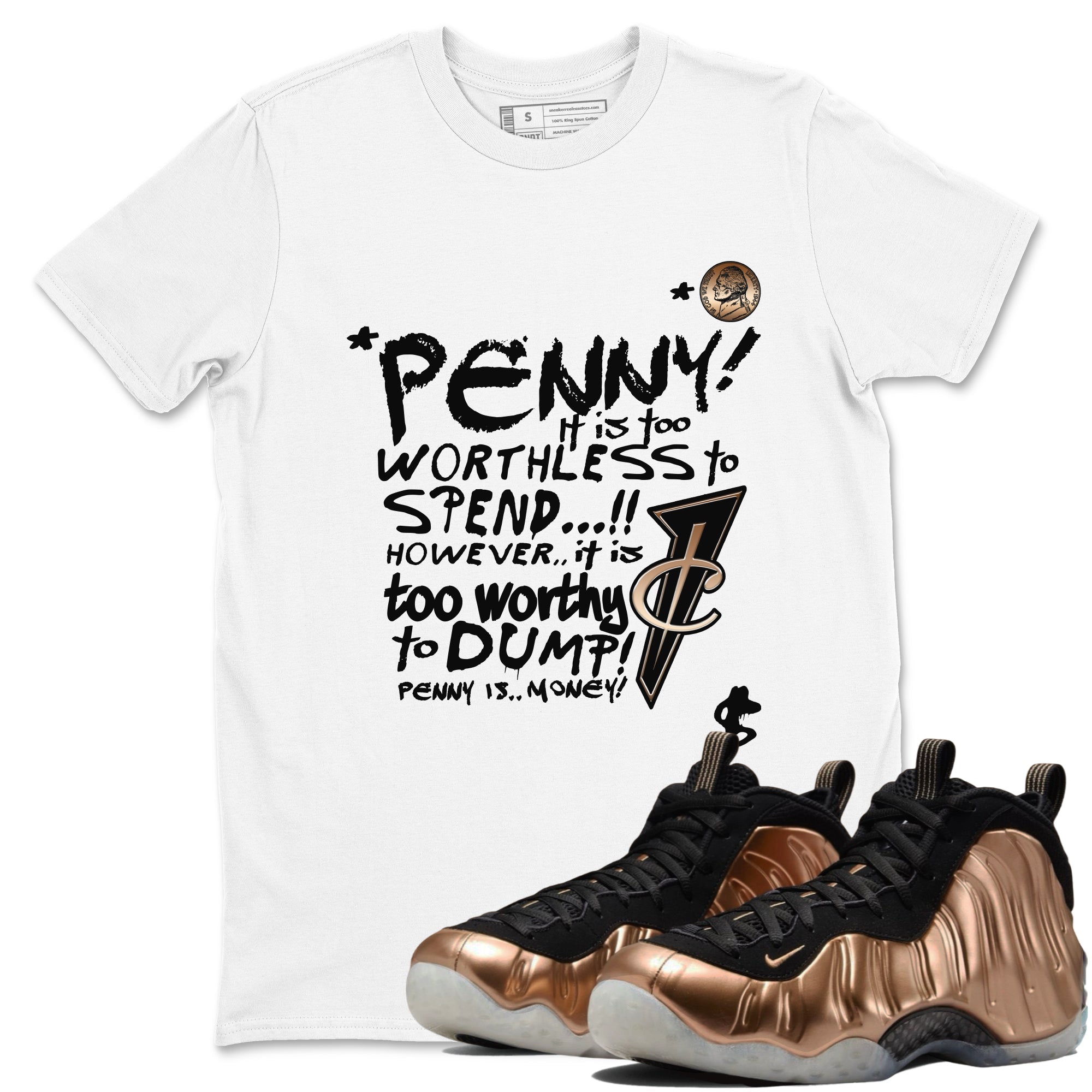 Foams One Metallic Copper shirts to match jordans Penny Is sneaker match tees Air Foamposite One Metallic Copper match shoes to clothes Drip Gear Zone unisex cotton White 1 shirts