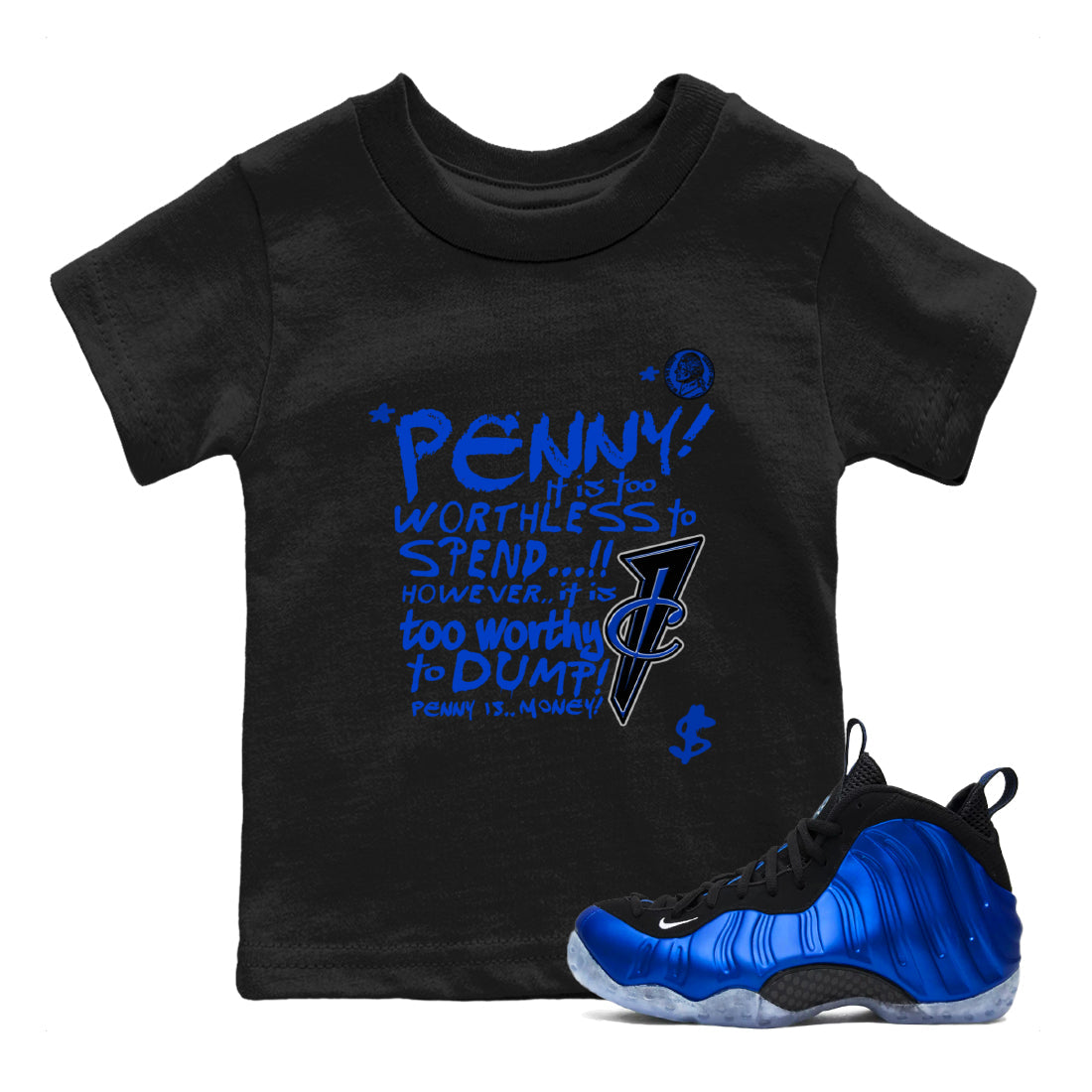 Foams One Royal shirts to match jordans Penny Is sneaker match tees Air Foamposite One Royal match shoes to clothes Drip Gear Zone Youth Baby Black 1 tee