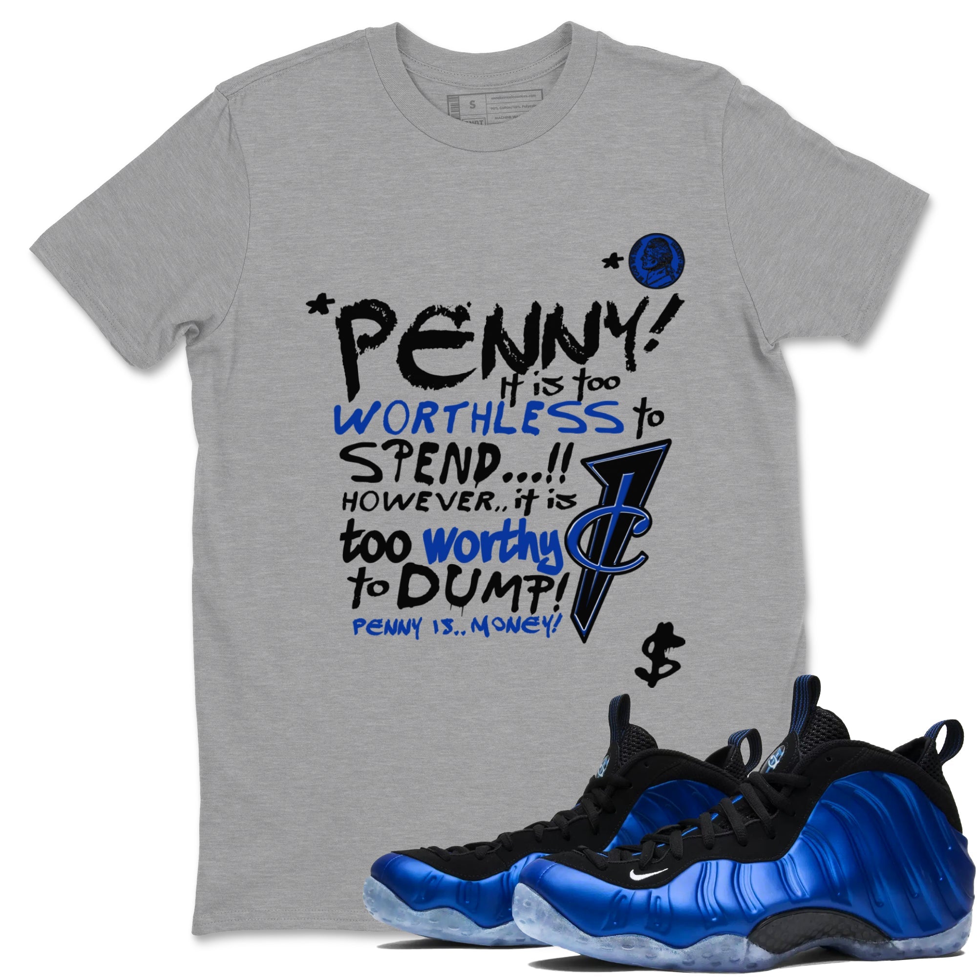 Foams One Royal shirts to match jordans Penny Is sneaker match tees Air Foamposite One Royal match shoes to clothes Drip Gear Zone unisex cotton Heather Grey 1 shirts