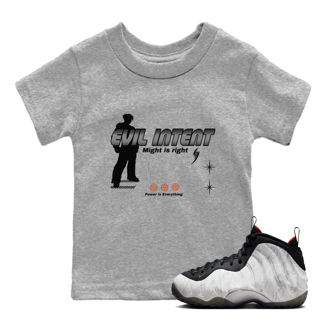 Foams One Jin shirts to match jordans Power Is Everything sneaker match tees Air Foamposite One Jin match shoes to clothes Drip Gear Zone Youth Baby Heather Grey 1 tee