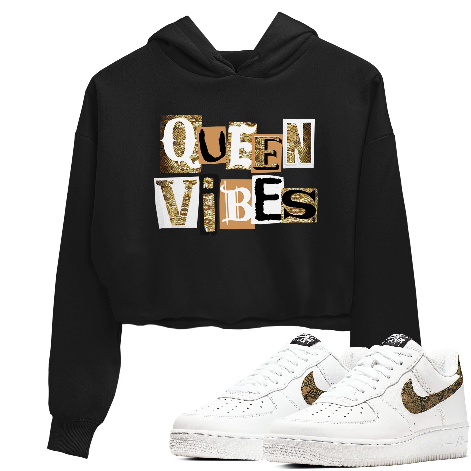 Air Force 1 Ivory Snake shirt to match jordans Queen Vibes sneaker tees Air Force 1 Ivory Snake Drip Gear Zone Black 1 crop length shirt