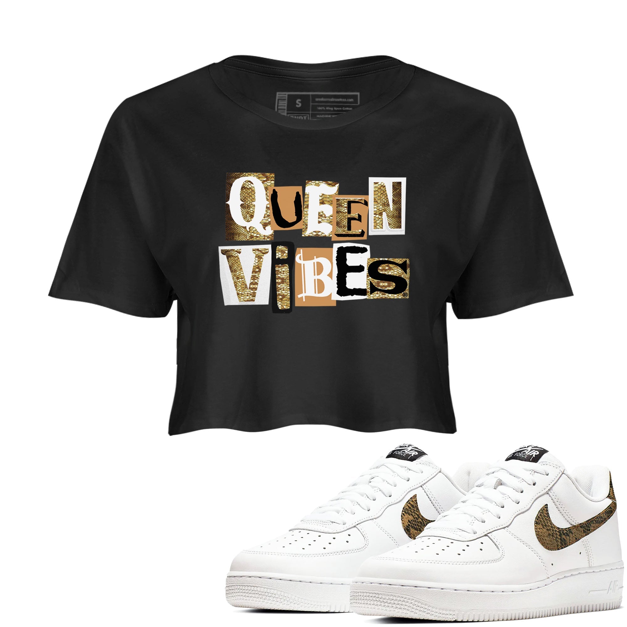 Air Force 1 Ivory Snake shirt to match jordans Queen Vibes sneaker tees Air Force 1 Ivory Snake Drip Gear Zone Black 1 crop length shirt