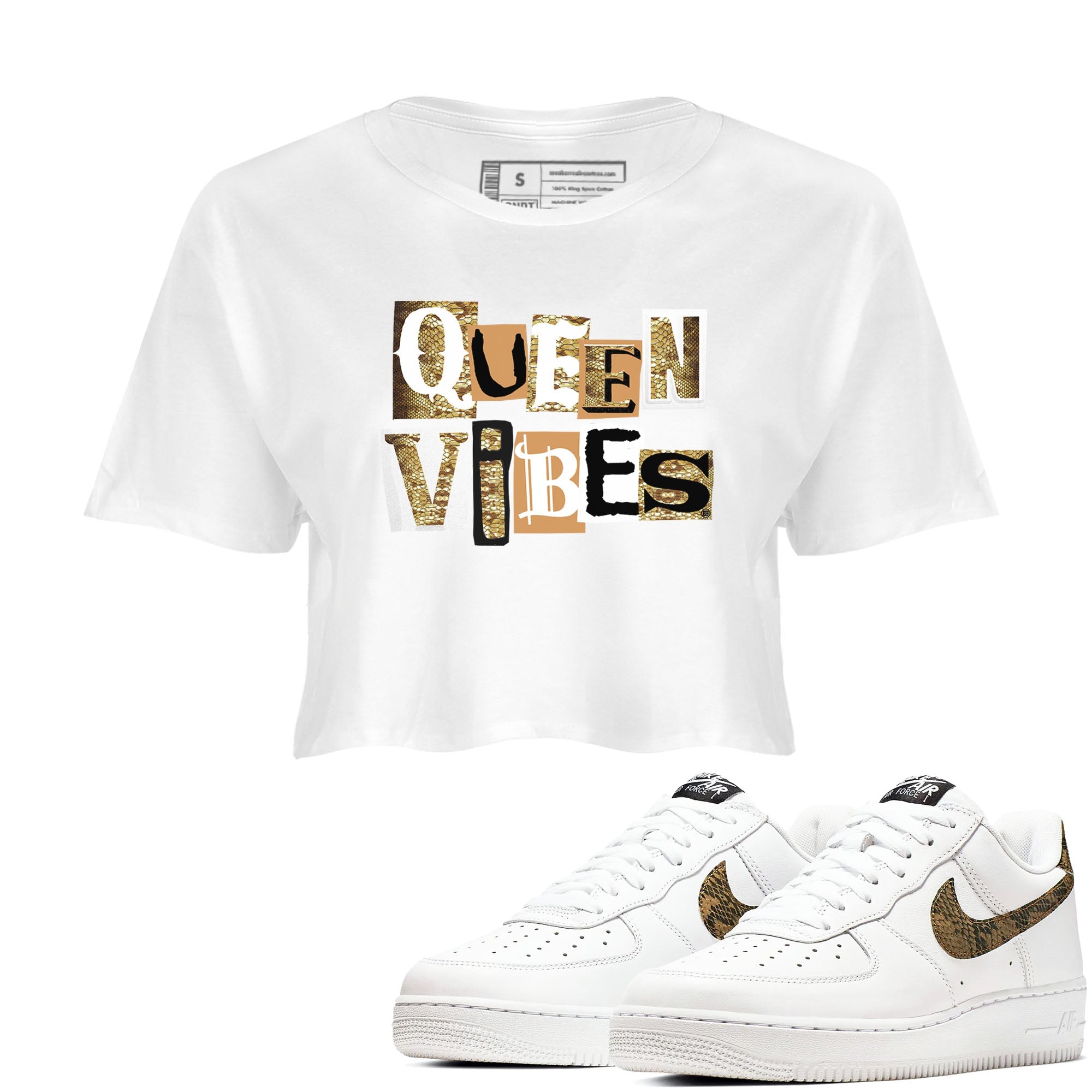 Air Force 1 Ivory Snake shirt to match jordans Queen Vibes sneaker tees Air Force 1 Ivory Snake Drip Gear Zone White 1 crop length shirt