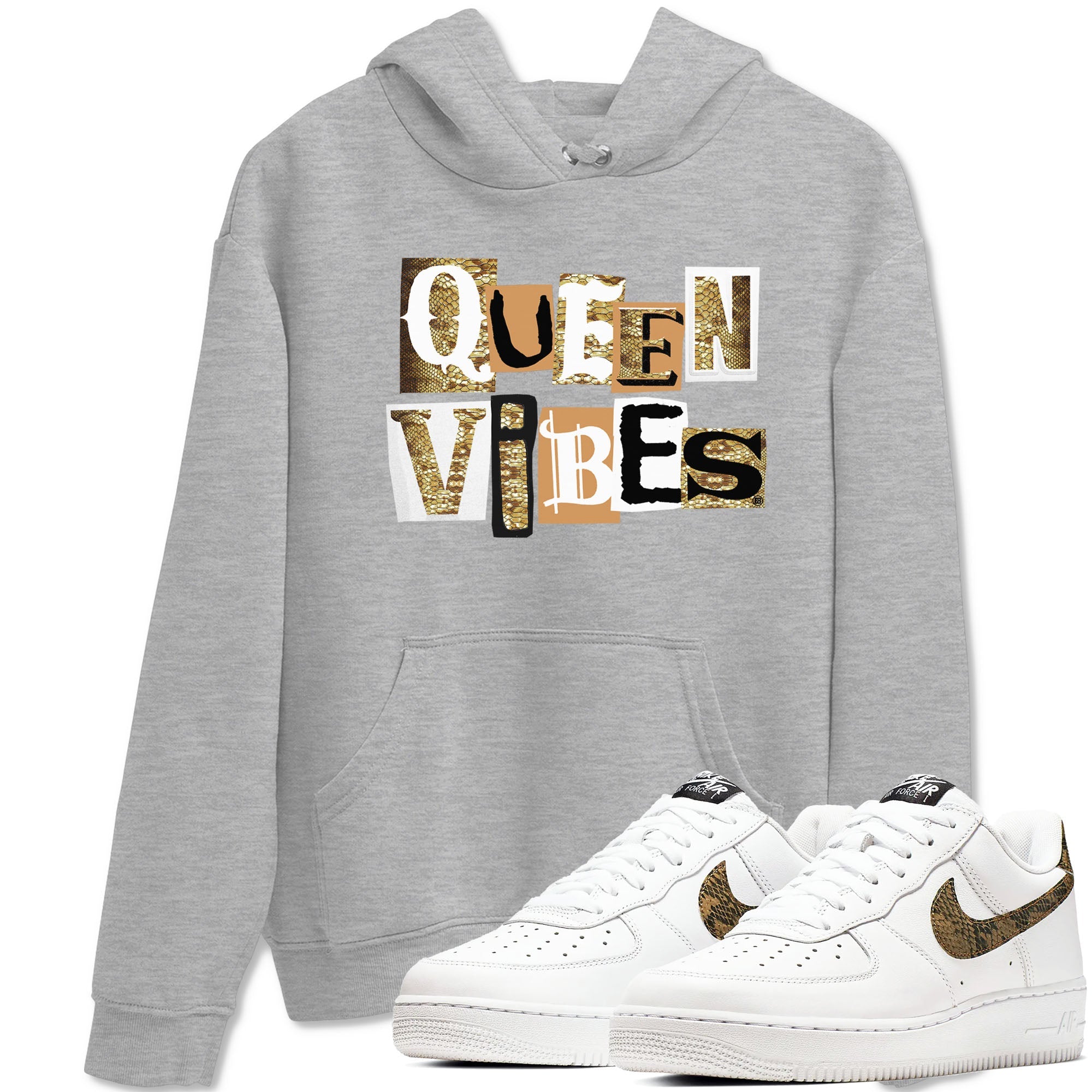 Air Force 1 Ivory Snake shirt to match jordans Queen Vibes sneaker tees Air Force 1 Ivory Snake Drip Gear Zone unisex cotton Heather Grey 1 crew neck shirt