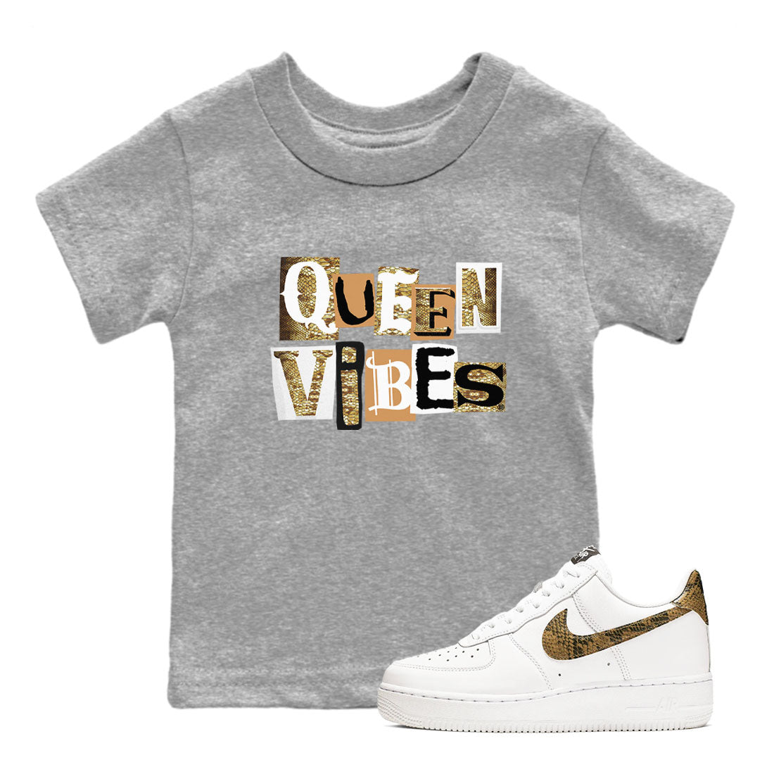 Air Force 1 Ivory Snake shirt to match jordans Queen Vibes sneaker tees Air Force 1 Ivory Snake Drip Gear Zone baby toddler Heather Grey 1 cotton Shirt