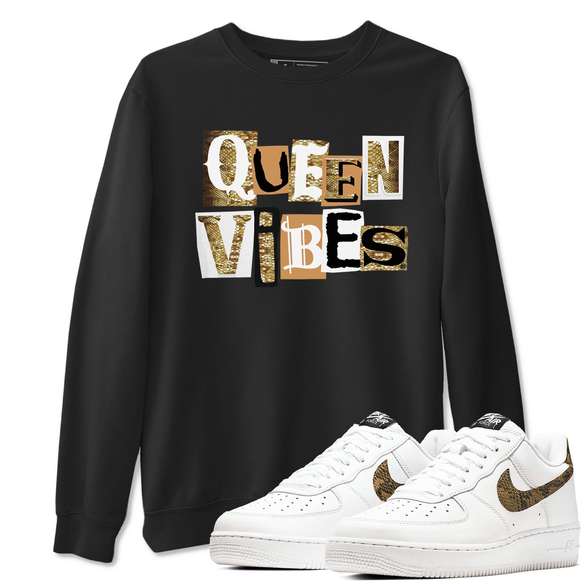 Air Force 1 Ivory Snake shirt to match jordans Queen Vibes sneaker tees Air Force 1 Ivory Snake Drip Gear Zone unisex cotton Black 1 crew neck shirt