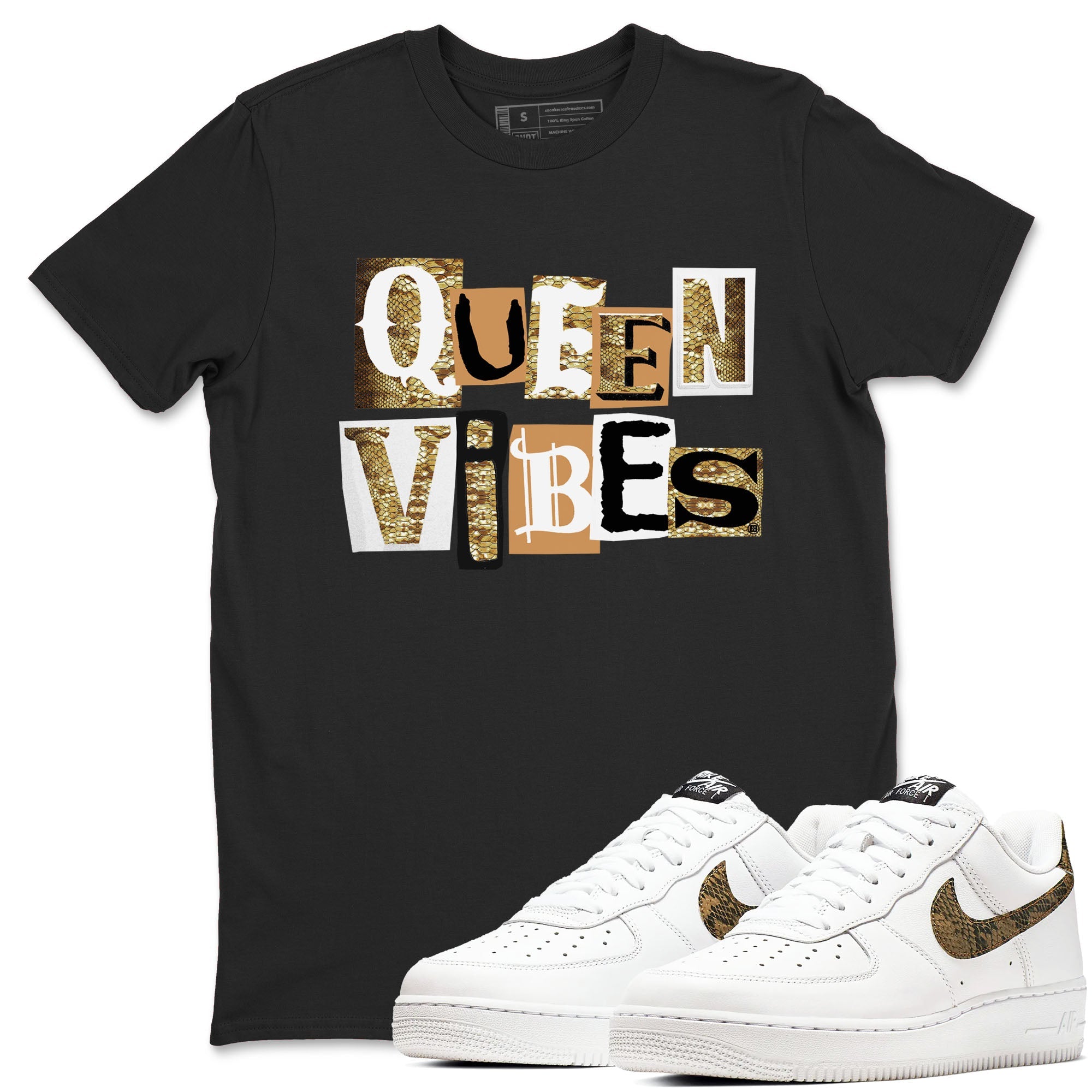 Air Force 1 Ivory Snake shirt to match jordans Queen Vibes sneaker tees Air Force 1 Ivory Snake Drip Gear Zone unisex cotton Black 1 crew neck shirt