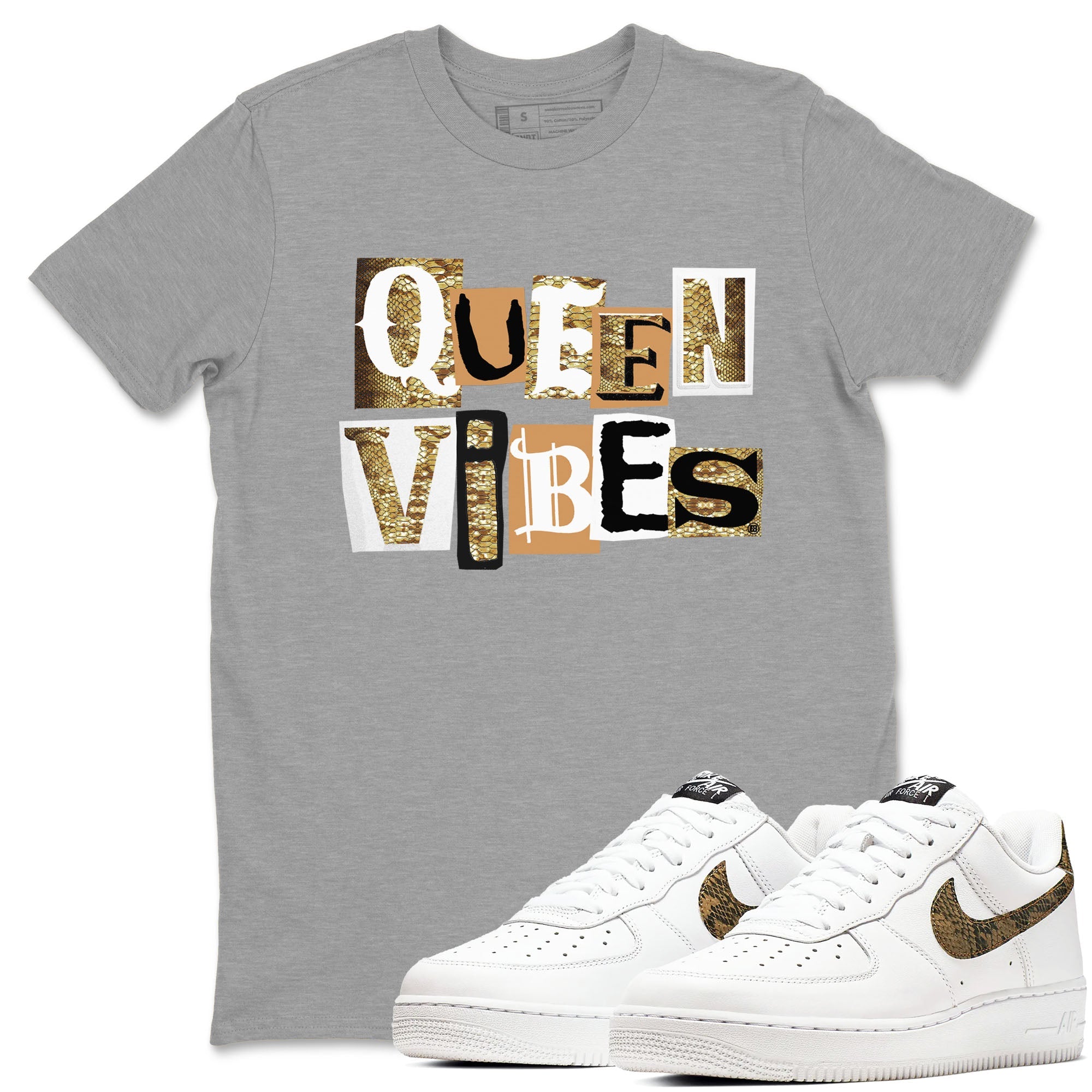 Air Force 1 Ivory Snake shirt to match jordans Queen Vibes sneaker tees Air Force 1 Ivory Snake Drip Gear Zone unisex cotton Heather Grey 1 crew neck shirt