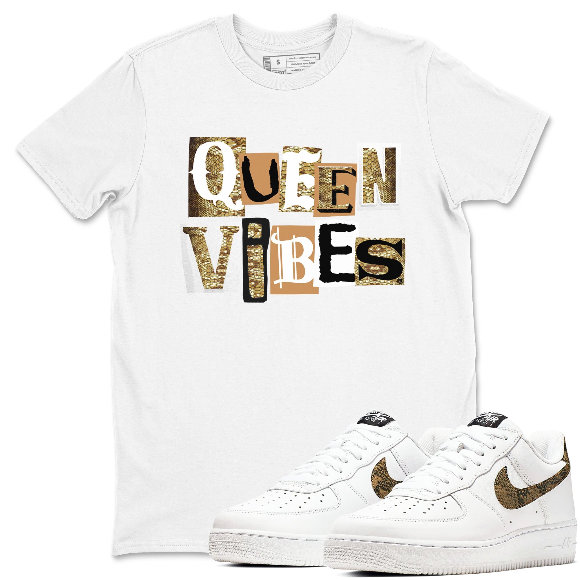 Air Force 1 Ivory Snake shirt to match jordans Queen Vibes sneaker tees Air Force 1 Ivory Snake Drip Gear Zone unisex cotton White 1 crew neck shirt