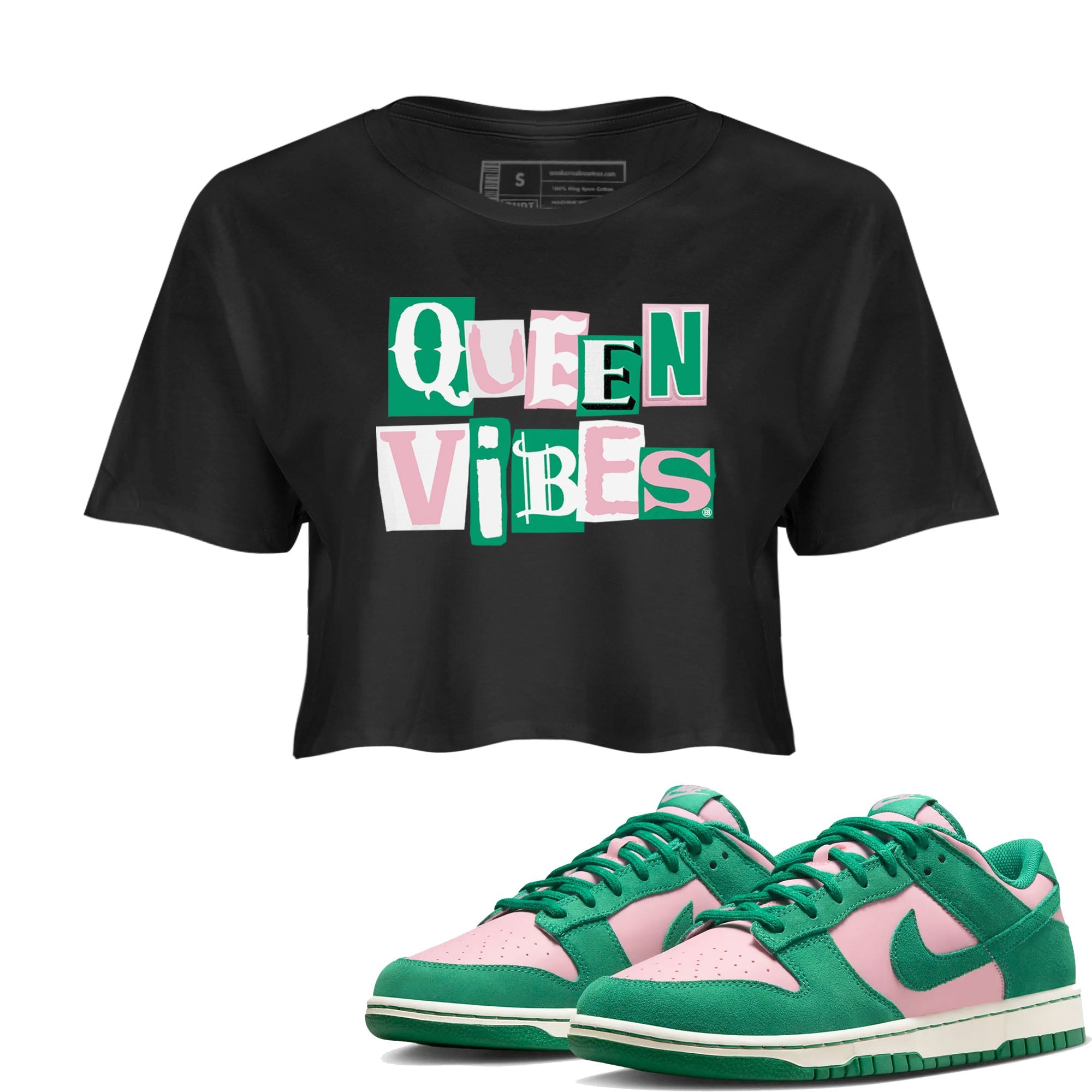 Dunk Low Medium Soft Pink Malachite shirt to match jordans Queen Vibes sneaker tees Dunks Medium Soft Pink Malachite Streetwear Brand Streetwear Brand Drip Gear Zone Black 1 crop length shirt