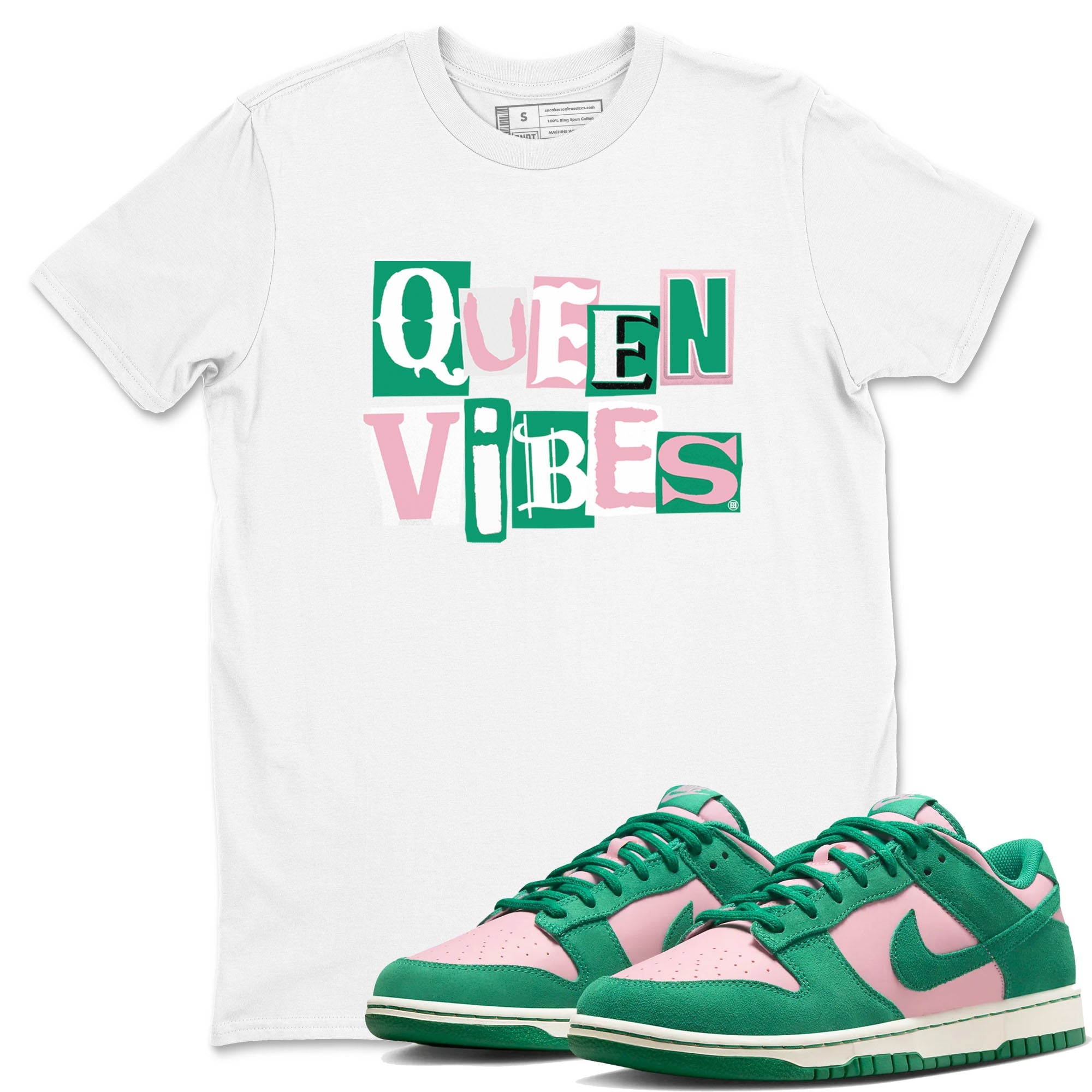 Dunk Low Medium Soft Pink Malachite shirt to match jordans Queen Vibes sneaker tees Dunks Medium Soft Pink Malachite Streetwear Brand Drip Gear Zone unisex cotton White 1 crew neck shirt