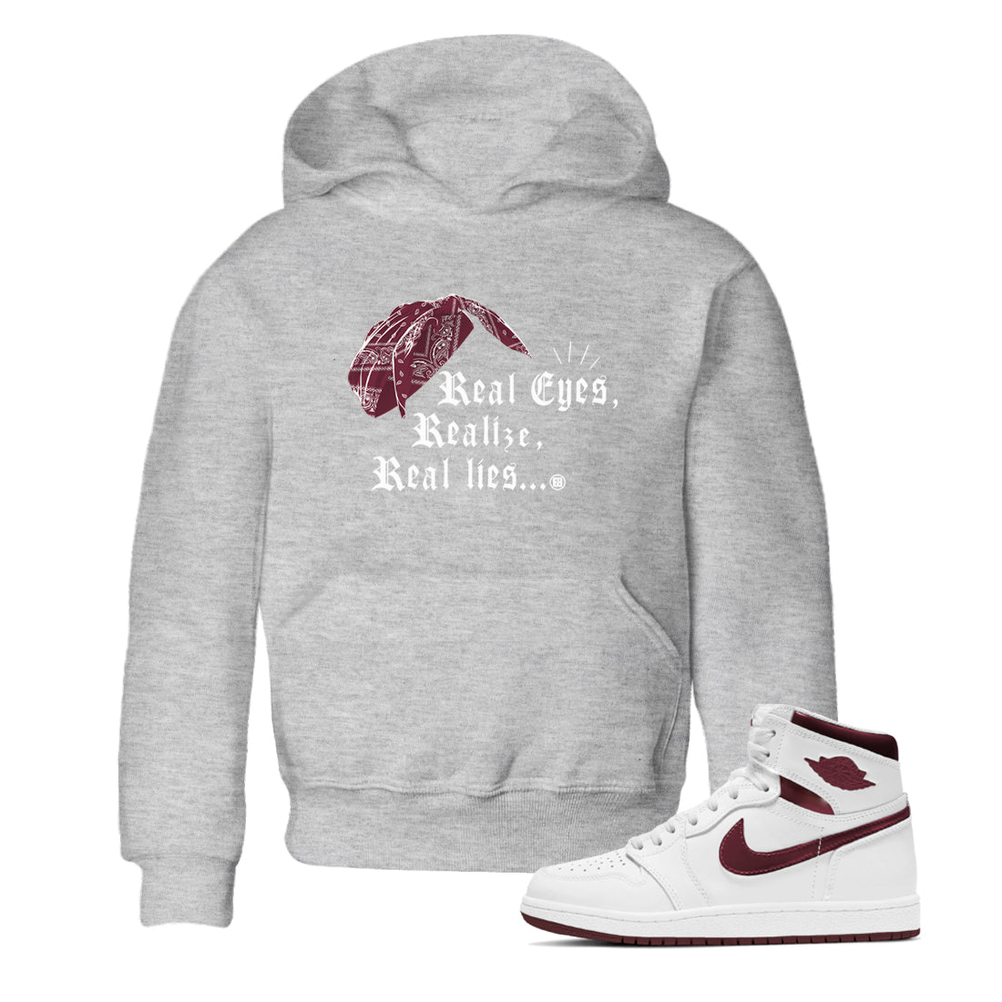 Air Jordan 1 High OG Metallic Burgundy shirts to match jordans Real Eyes Realize Real Lies sneaker match tees Air Jordan 1 Metallic Burgundy Drip Gear Zone streetwear brand Baby and Youth Heather Grey 1 cotton tee