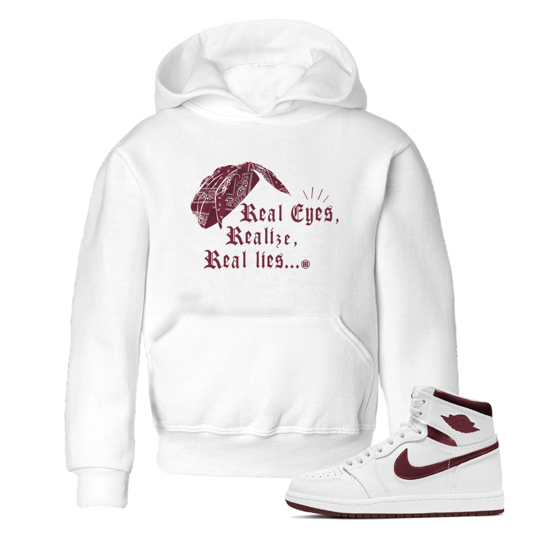 Air Jordan 1 High OG Metallic Burgundy shirts to match jordans Real Eyes Realize Real Lies sneaker match tees Air Jordan 1 Metallic Burgundy Drip Gear Zone streetwear brand Baby and Youth White 1 cotton tee
