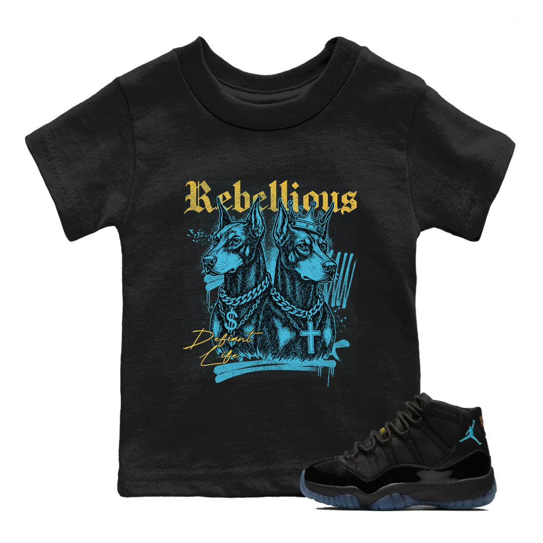 Sneaker Threads  Sneaker Tees To Match Air Jordan 11 Retro Gamma  Rebellious Youth Graphic Tee Black 1. Perfect for Jordan releases 2025 colorways.