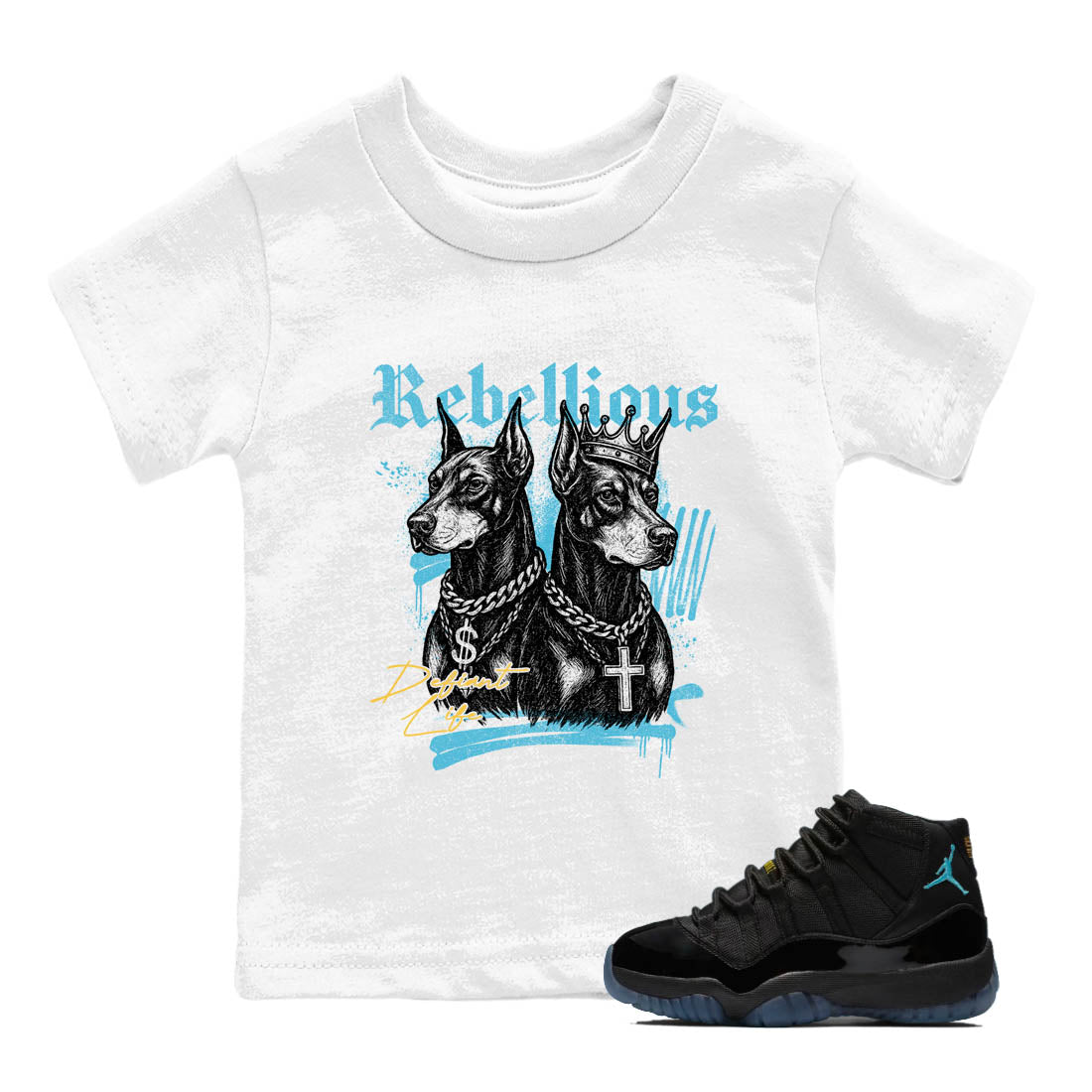 Sneaker Threads  Sneaker Tees To Match Air Jordan 11 Retro Gamma  Rebellious Youth Graphic Tee White 1. Perfect for Jordan releases 2025 colorways.