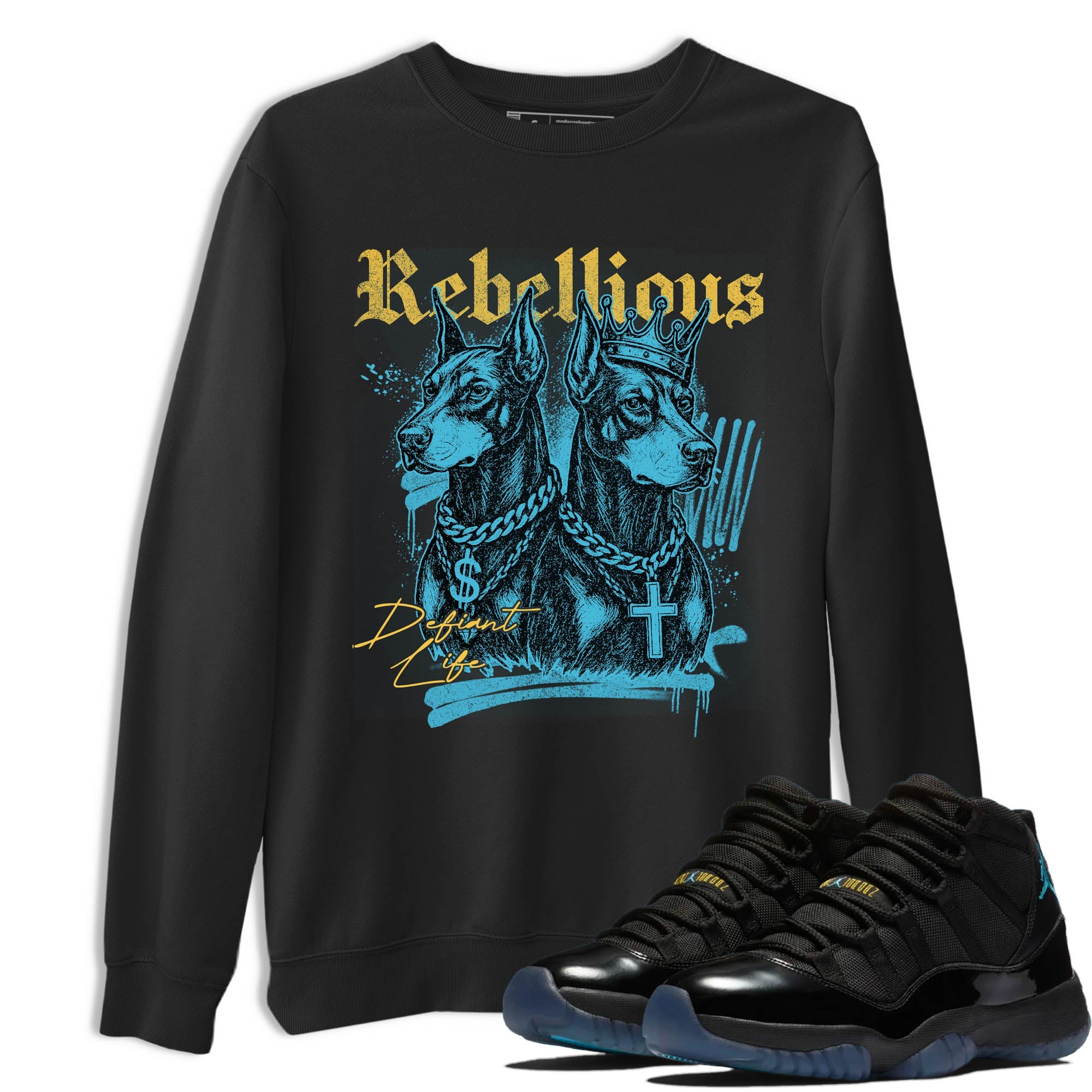 Sneaker Threads  Sneaker Tees To Match Air Jordan 11 Retro Gamma  Rebellious Graphic Tee Black 1. Perfect for Jordan releases 2025 colorways.