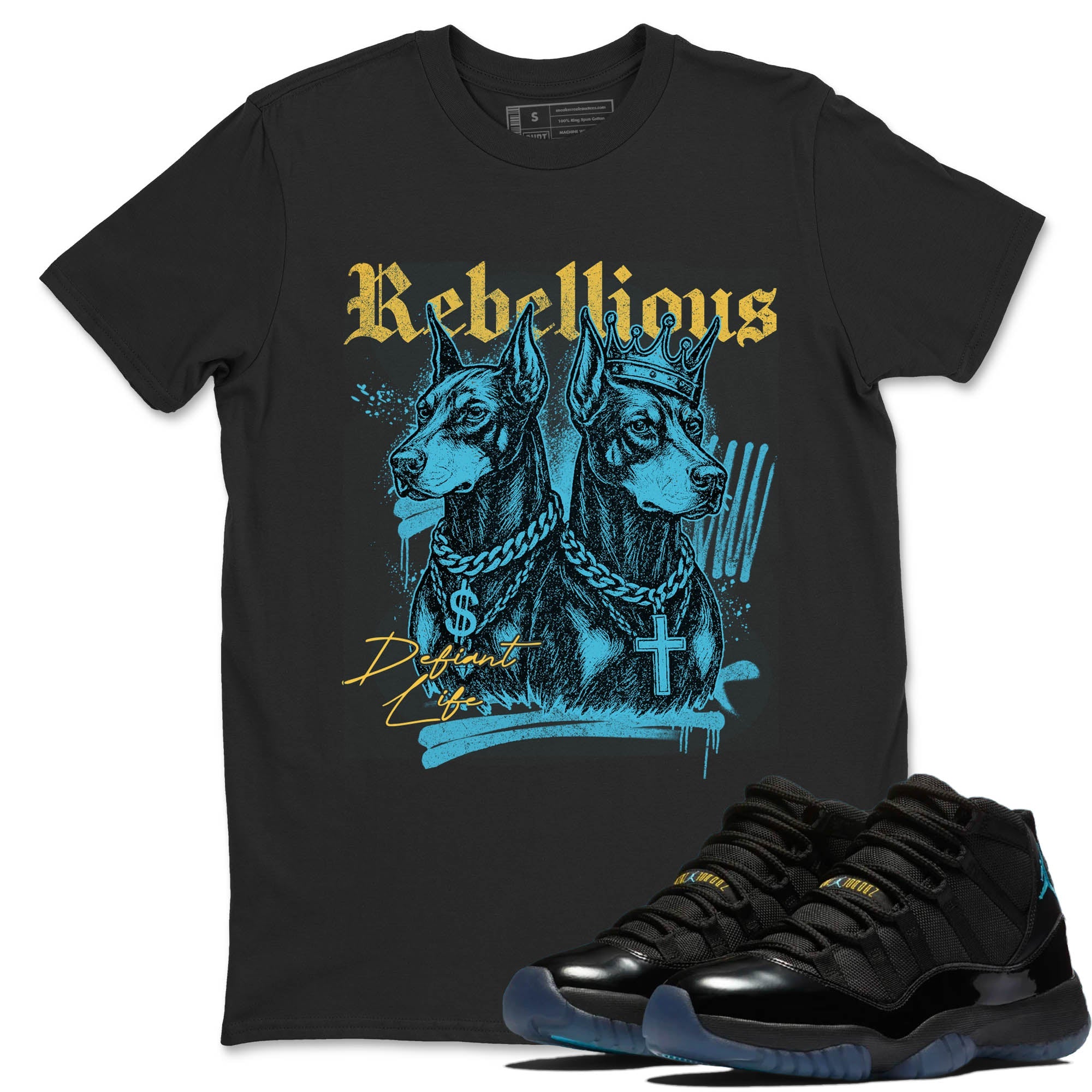 Sneaker Threads  Sneaker Tees To Match Air Jordan 11 Retro Gamma  Rebellious Graphic Tee Black 1. Perfect for Jordan releases 2025 colorways.