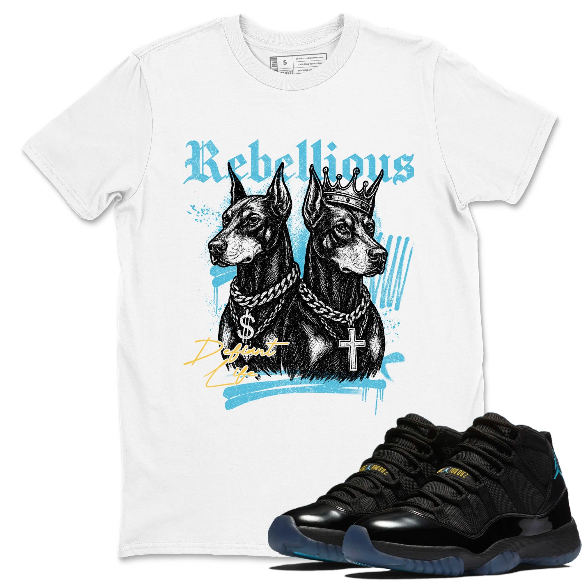 Sneaker Threads  Sneaker Tees To Match Air Jordan 11 Retro Gamma  Rebellious Graphic Tee White 1. Perfect for Jordan releases 2025 colorways.