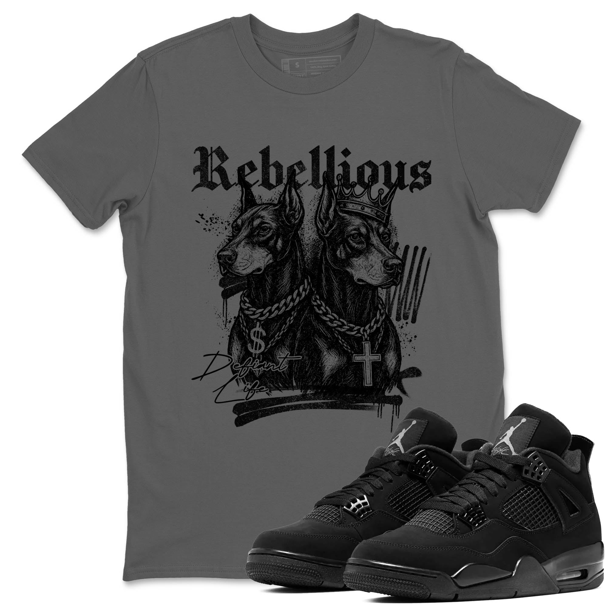 Sneaker Threads  Sneaker Tees To Match Air Jordan 4 Black Cat  Rebellious Graphic Tee Cool Grey 1. Perfect for Jordan releases 2025 colorways.