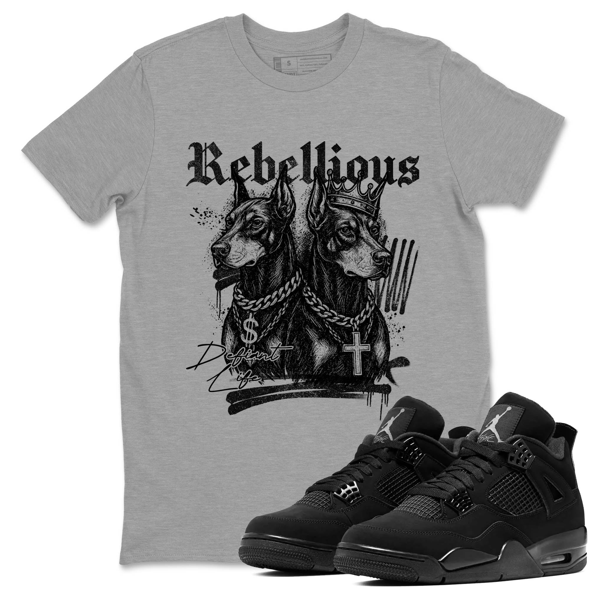 Sneaker Threads  Sneaker Tees To Match Air Jordan 4 Black Cat  Rebellious Graphic Tee Heather Grey 1. Perfect for Jordan releases 2025 colorways.