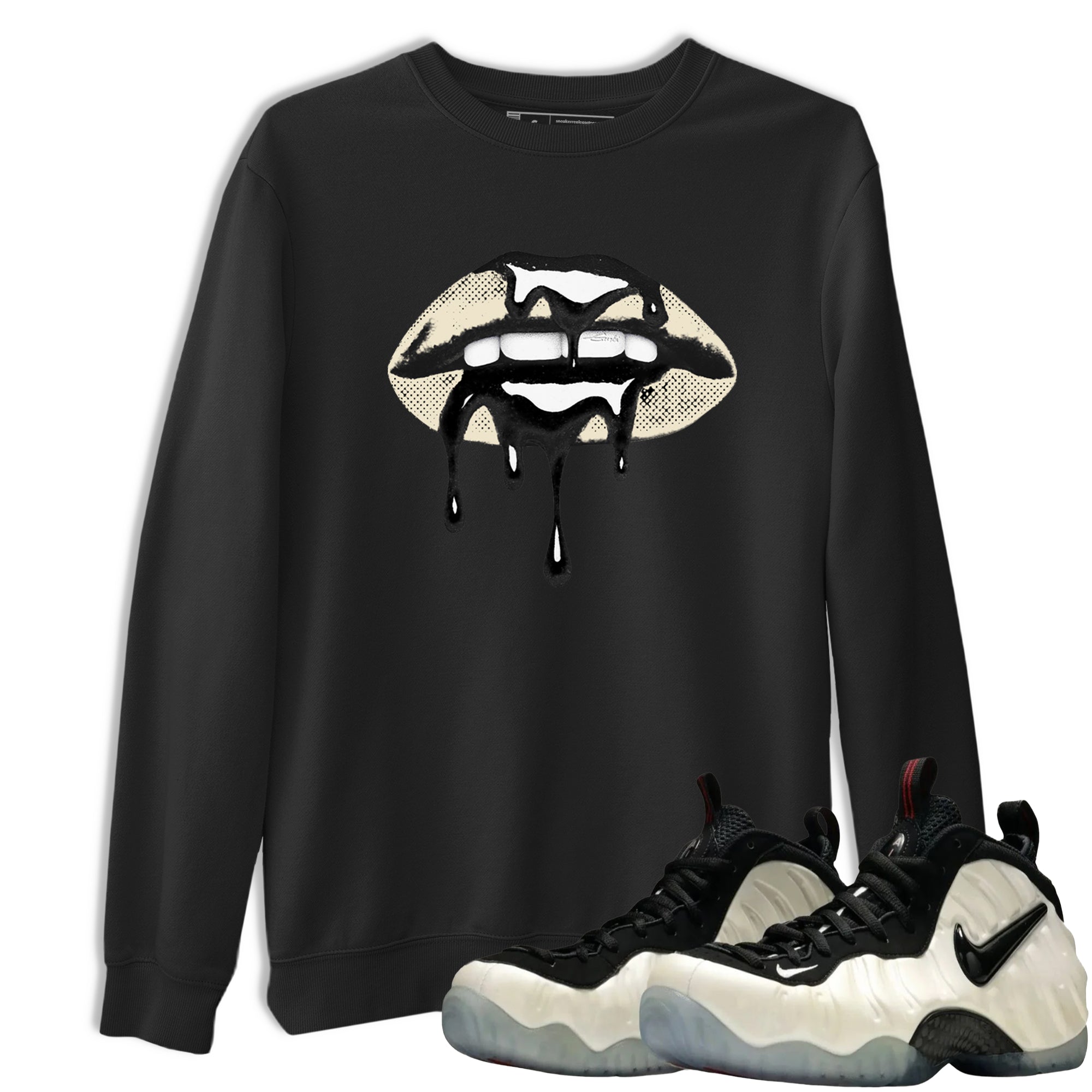 Sneaker Threads  Sneaker Tees To Match Air Foamposite One Pearl  Retro Dripping Lips Graphic Tee Black 1. Perfect for Jordan releases 2025 colorways.