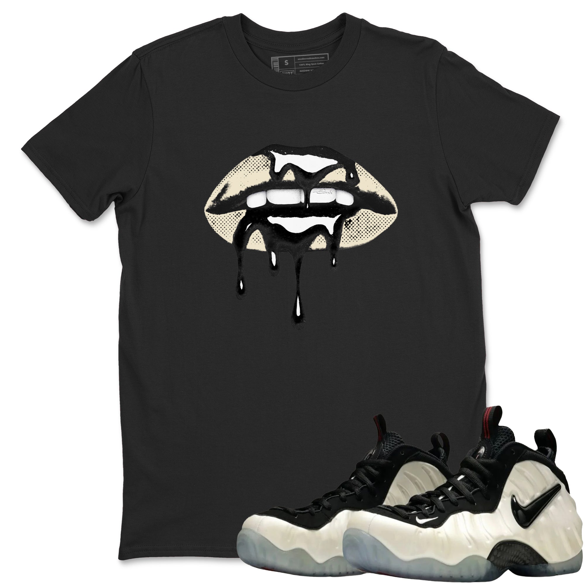 Sneaker Threads  Sneaker Tees To Match Air Foamposite One Pearl  Retro Dripping Lips Graphic Tee Black 1. Perfect for Jordan releases 2025 colorways.