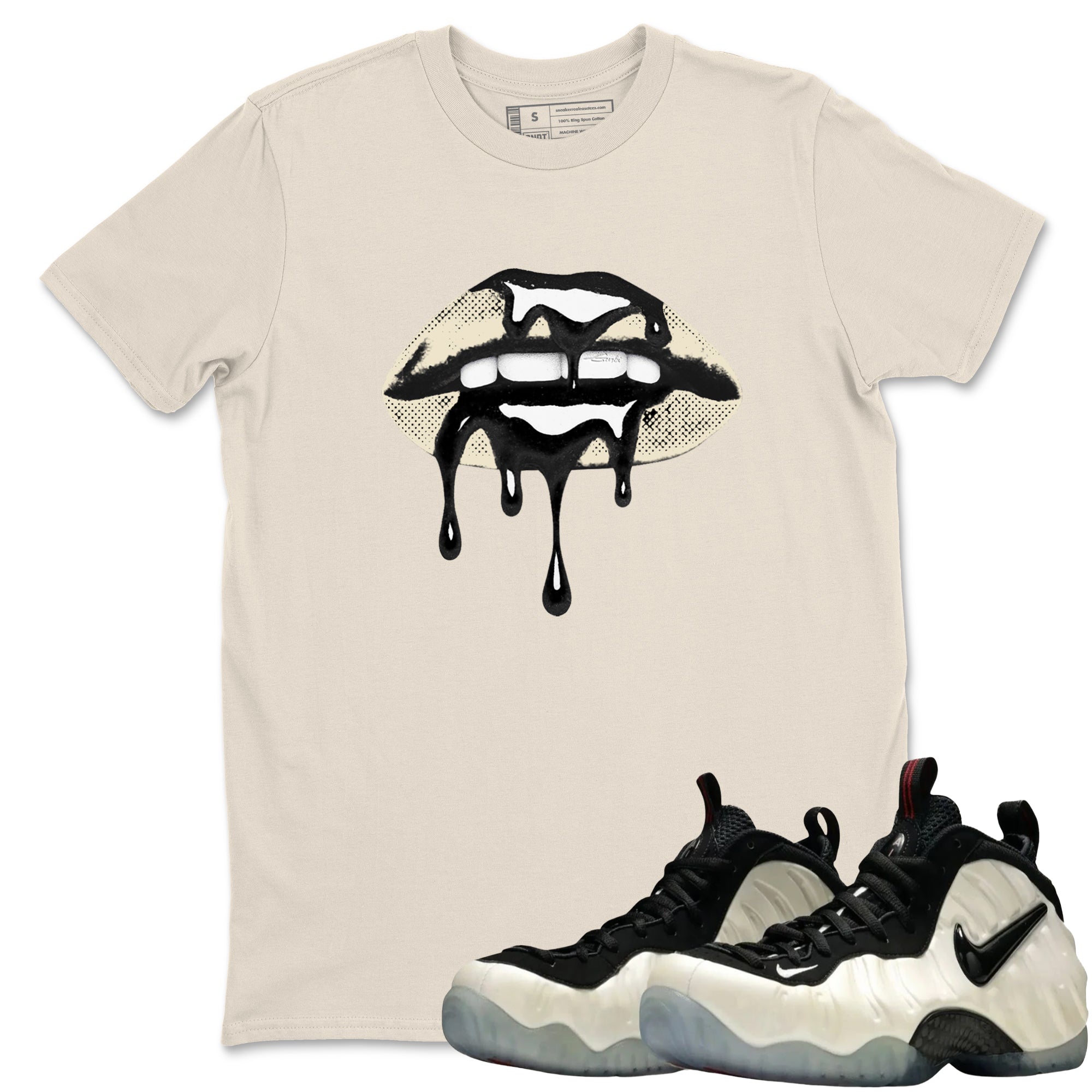 Sneaker Threads  Sneaker Tees To Match Air Foamposite One Pearl  Retro Dripping Lips Graphic Tee Natural 1. Perfect for Jordan releases 2025 colorways.