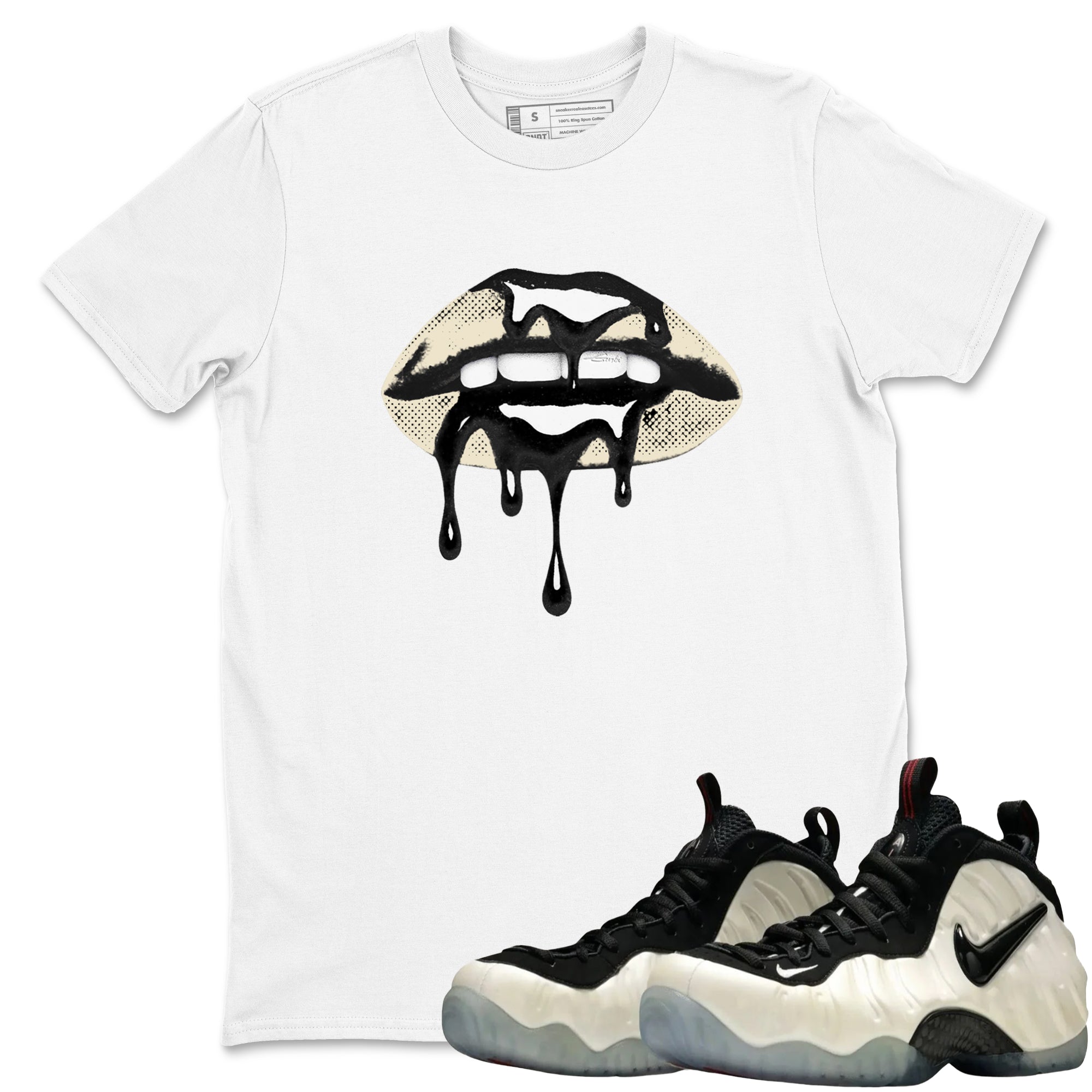 Sneaker Threads  Sneaker Tees To Match Air Foamposite One Pearl  Retro Dripping Lips Graphic Tee White 1. Perfect for Jordan releases 2025 colorways.