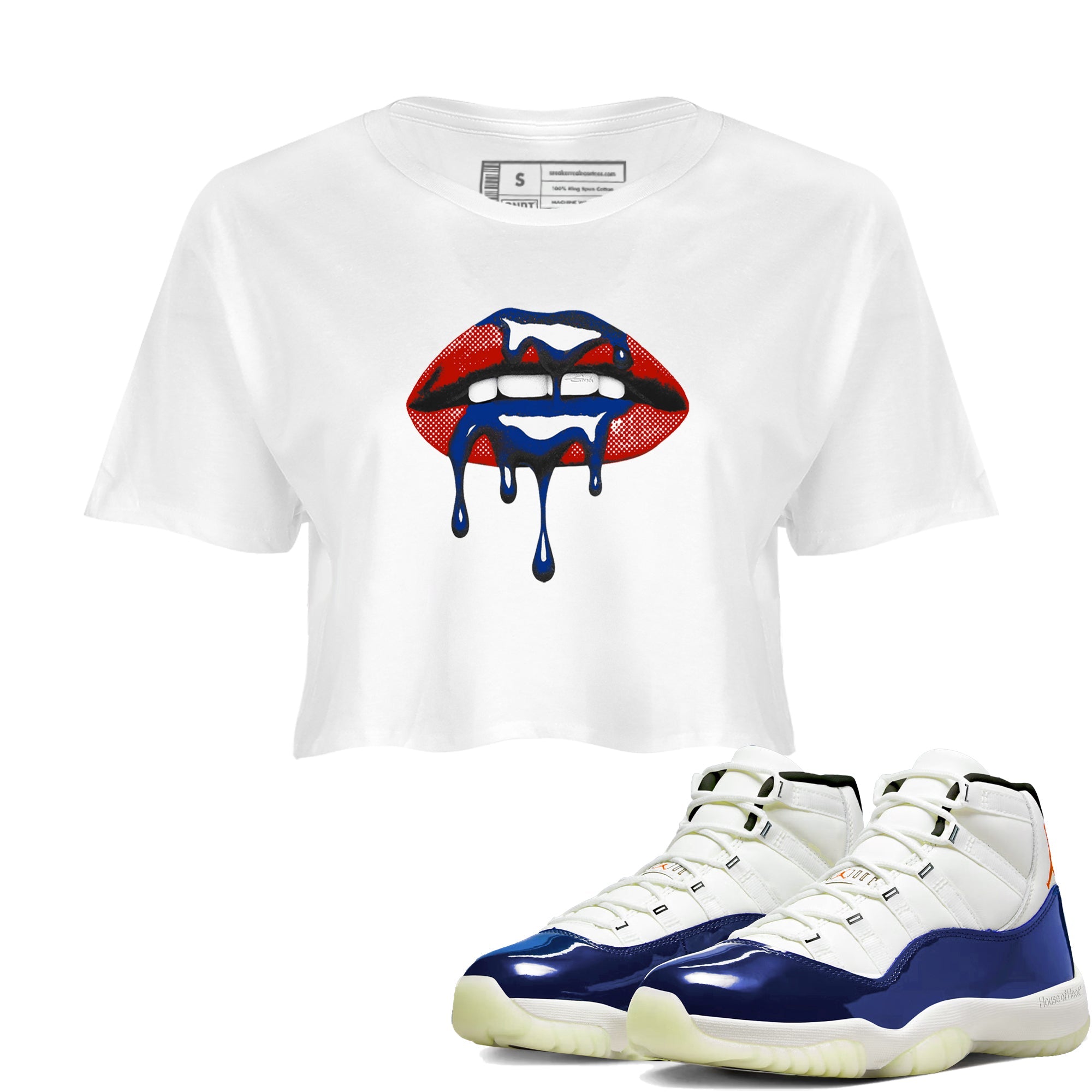 Sneaker Threads  Sneaker Tees To Match Air Jordan 11 Rare Air  Retro Dripping Lips Crop Tee White 1. Perfect for Jordan releases 2025 colorways.