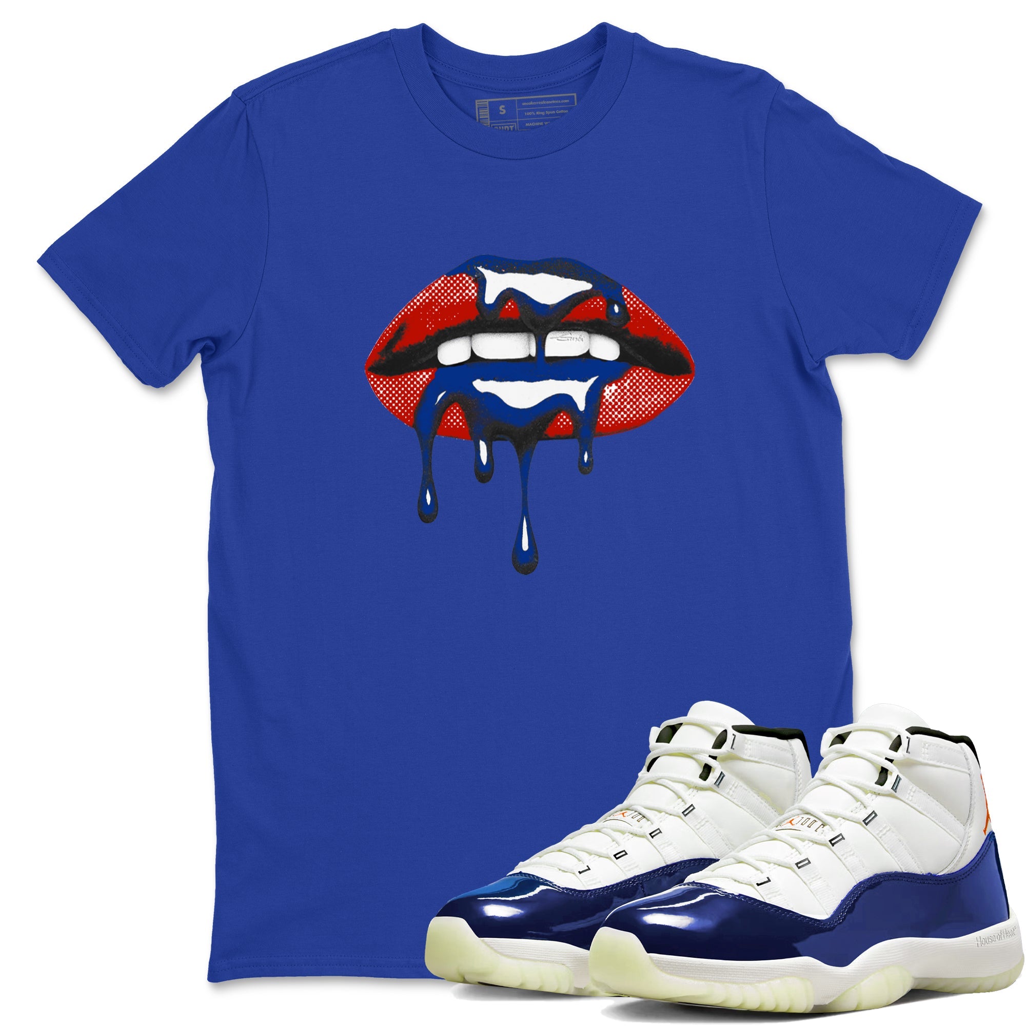 Sneaker Threads  Sneaker Tees To Match Air Jordan 11 Rare Air  Retro Dripping Lips Graphic Tee Royal Blue 1. Perfect for Jordan releases 2025 colorways.
