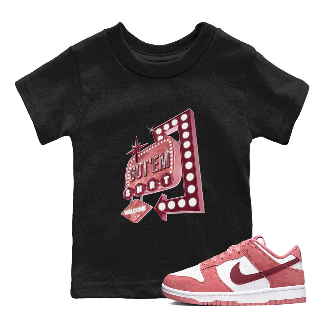 Dunk Valentines Day 2024 shirt to match jordans Retro Neon Sign sneaker tees Dunk Happy Valentines Day 2024 Drip Gear Zone Baby Toddler Black 1 T-Shirt