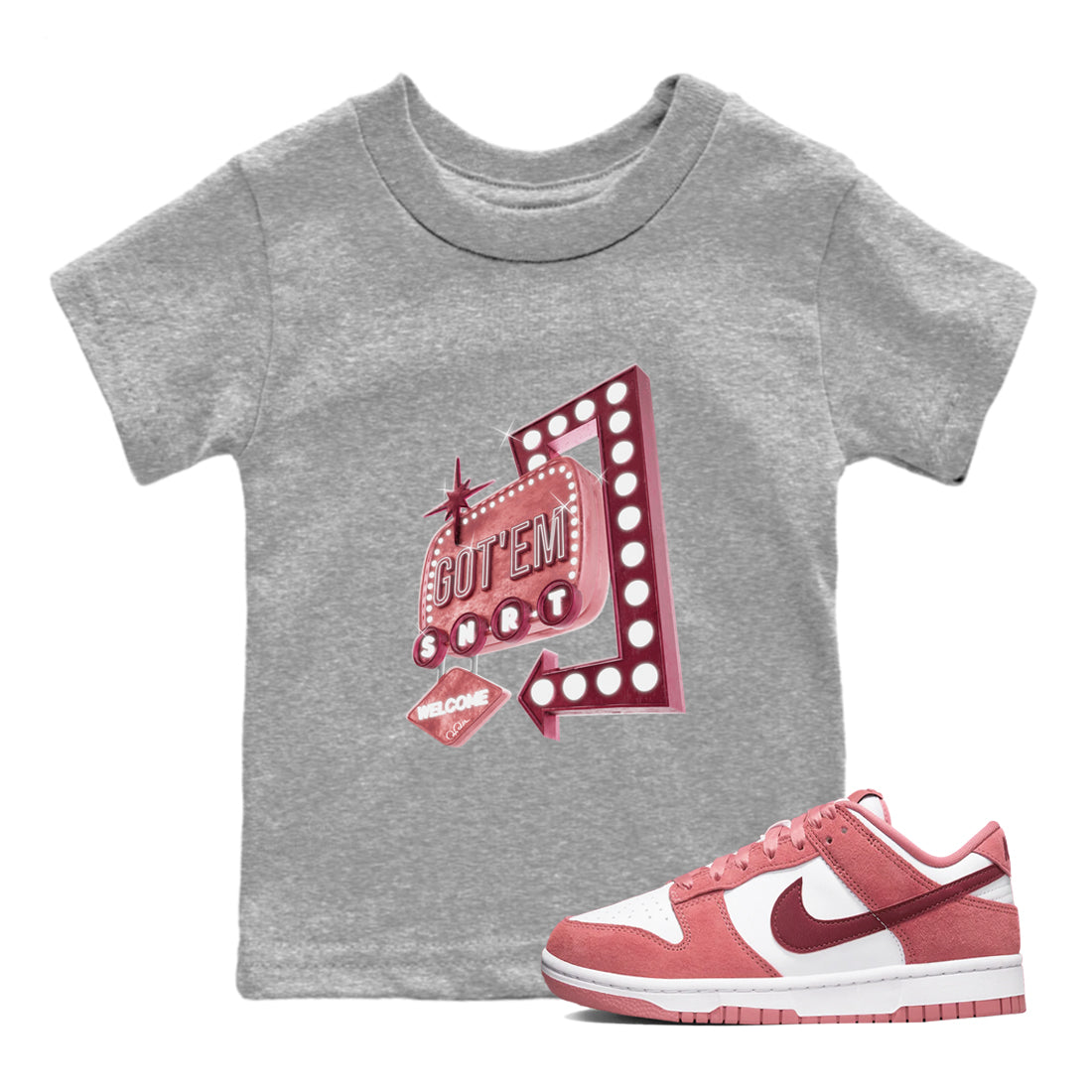 Dunk Valentines Day 2024 shirt to match jordans Retro Neon Sign sneaker tees Dunk Happy Valentines Day 2024 Drip Gear Zone Baby Toddler Heather Grey 1 T-Shirt