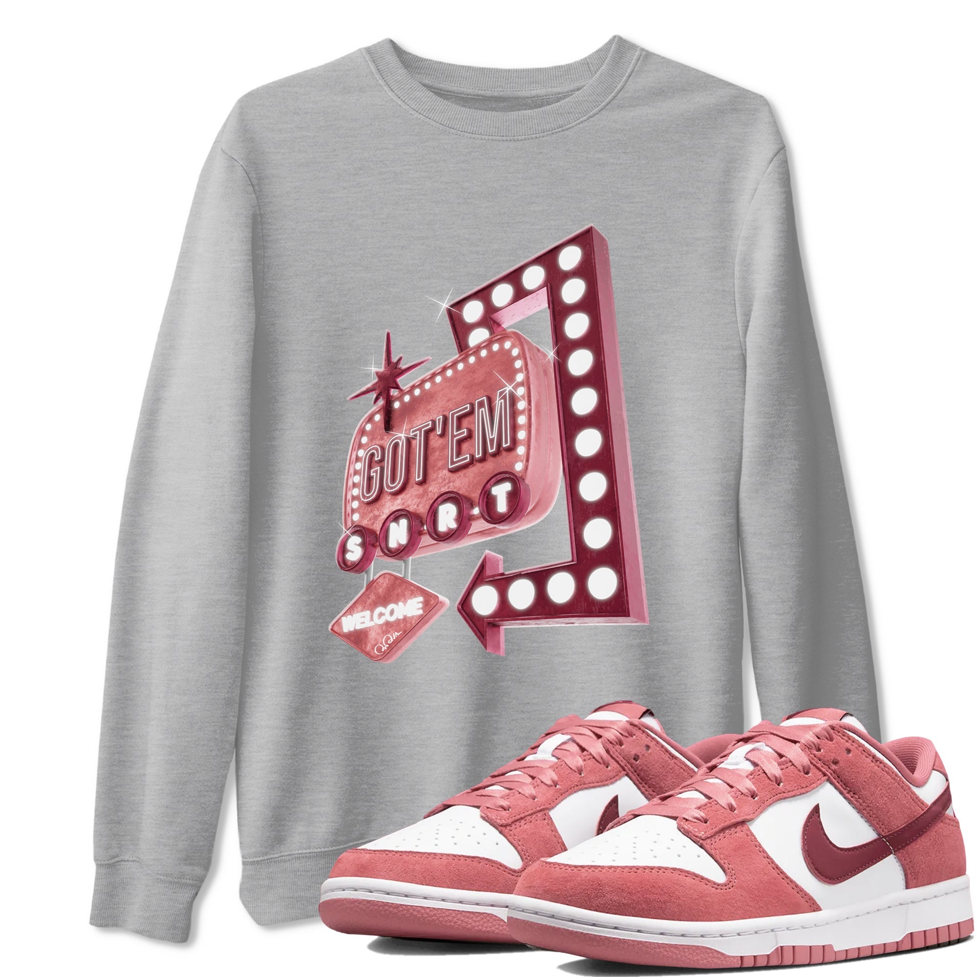 Dunk Valentines Day 2024 shirt to match jordans Retro Neon Sign sneaker tees Dunk Happy Valentines Day 2024 Drip Gear Zone Unisex Heather Grey 1 T-Shirt