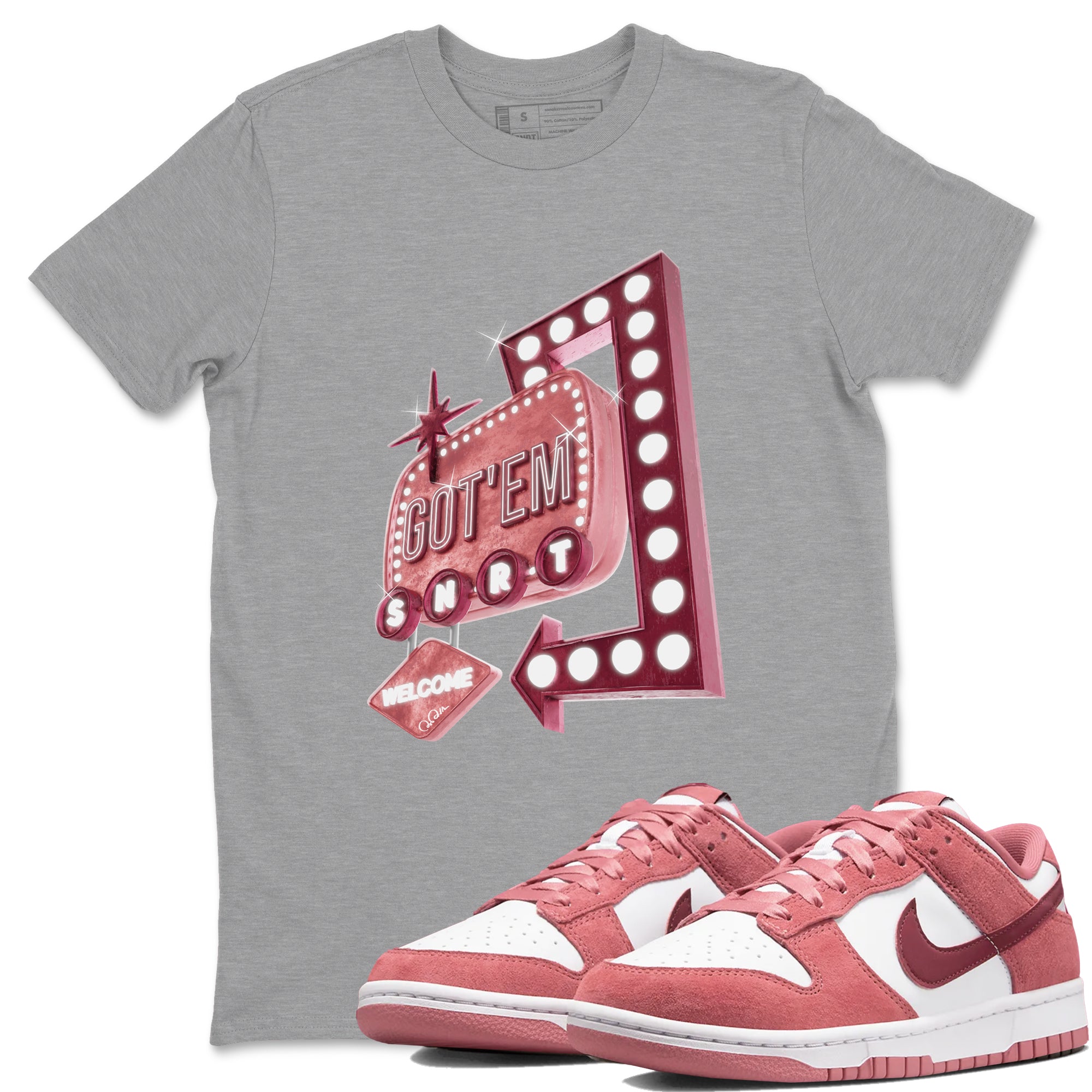 Dunk Valentines Day 2024 shirt to match jordans Retro Neon Sign sneaker tees Dunk Happy Valentines Day 2024 Drip Gear Zone Unisex Heather Grey 1 T-Shirt