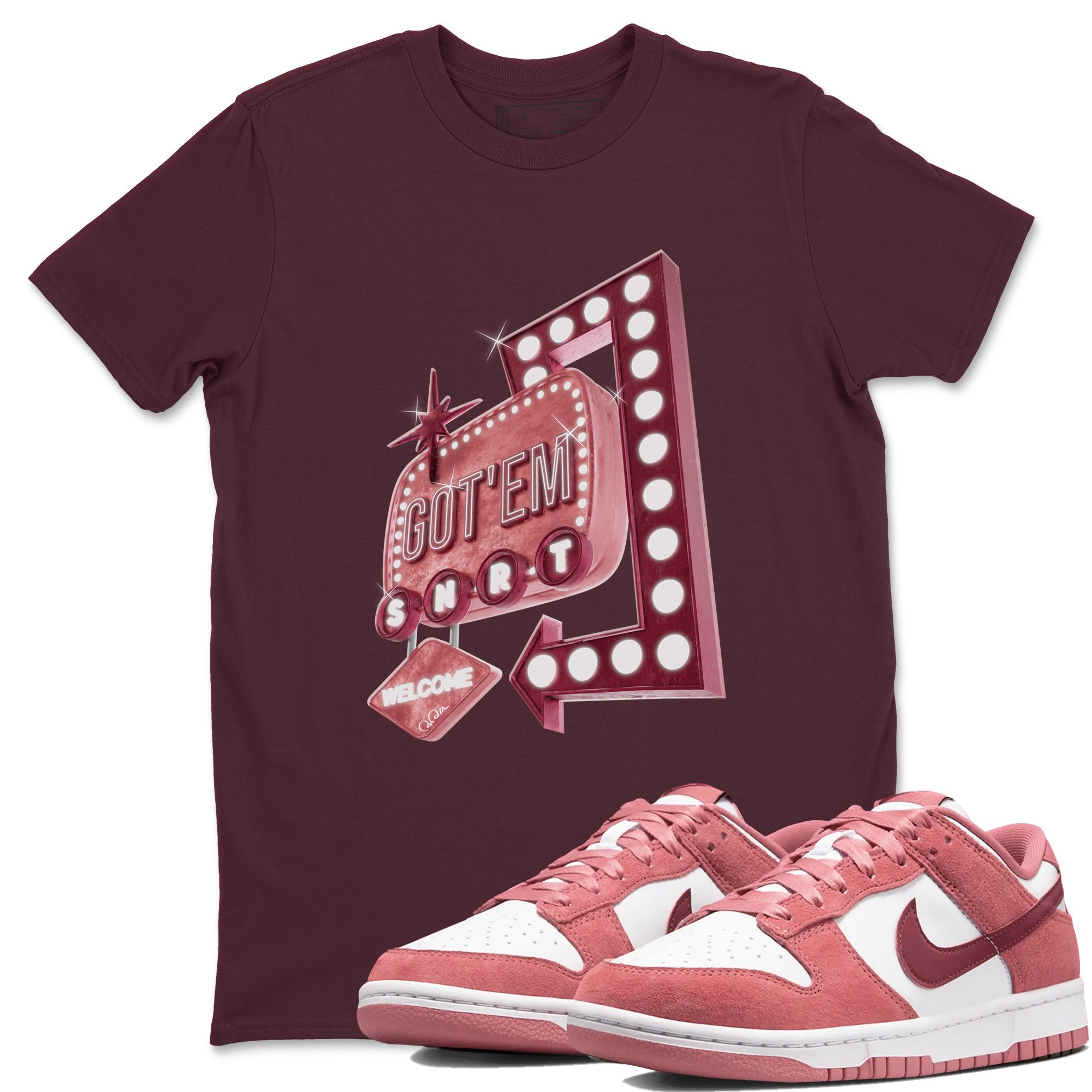 Dunk Valentines Day 2024 shirt to match jordans Retro Neon Sign sneaker tees Dunk Happy Valentines Day 2024 Drip Gear Zone Unisex Maroon 1 T-Shirt